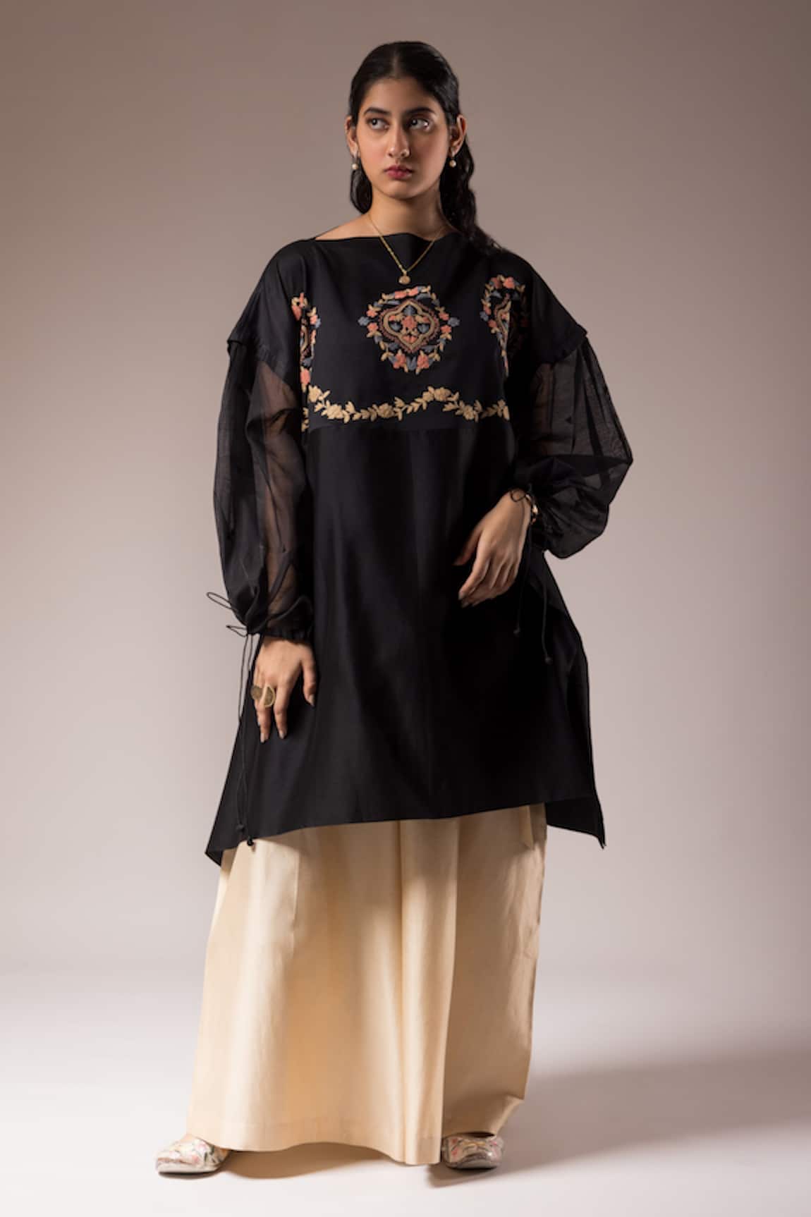 PRAMA BY PRATIMA PANDEY Silk Chanderi Tunic & Dori Embroidered Pant Set