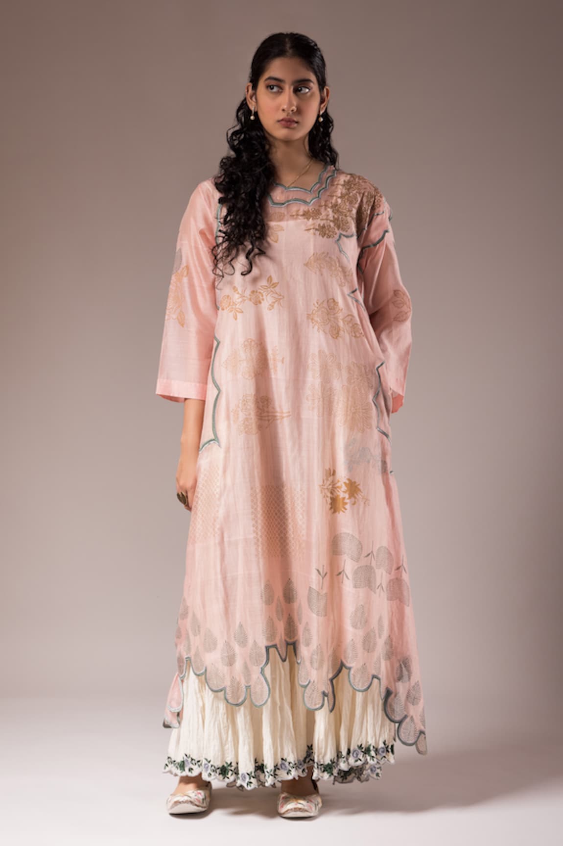 PRAMA BY PRATIMA PANDEY Chanderi Hand Block Print Embroidered Dress With Inner