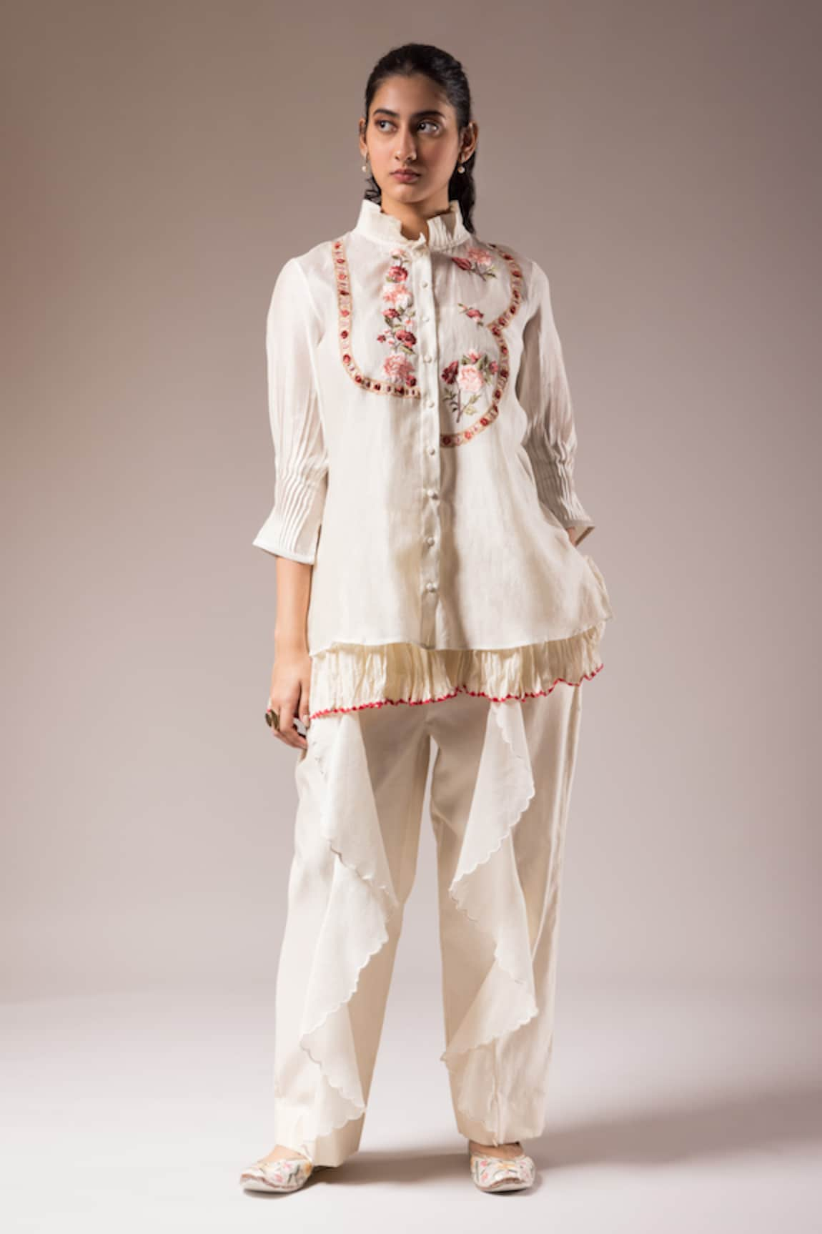 PRAMA BY PRATIMA PANDEY Floral Embroidered Shirt & Pant Set