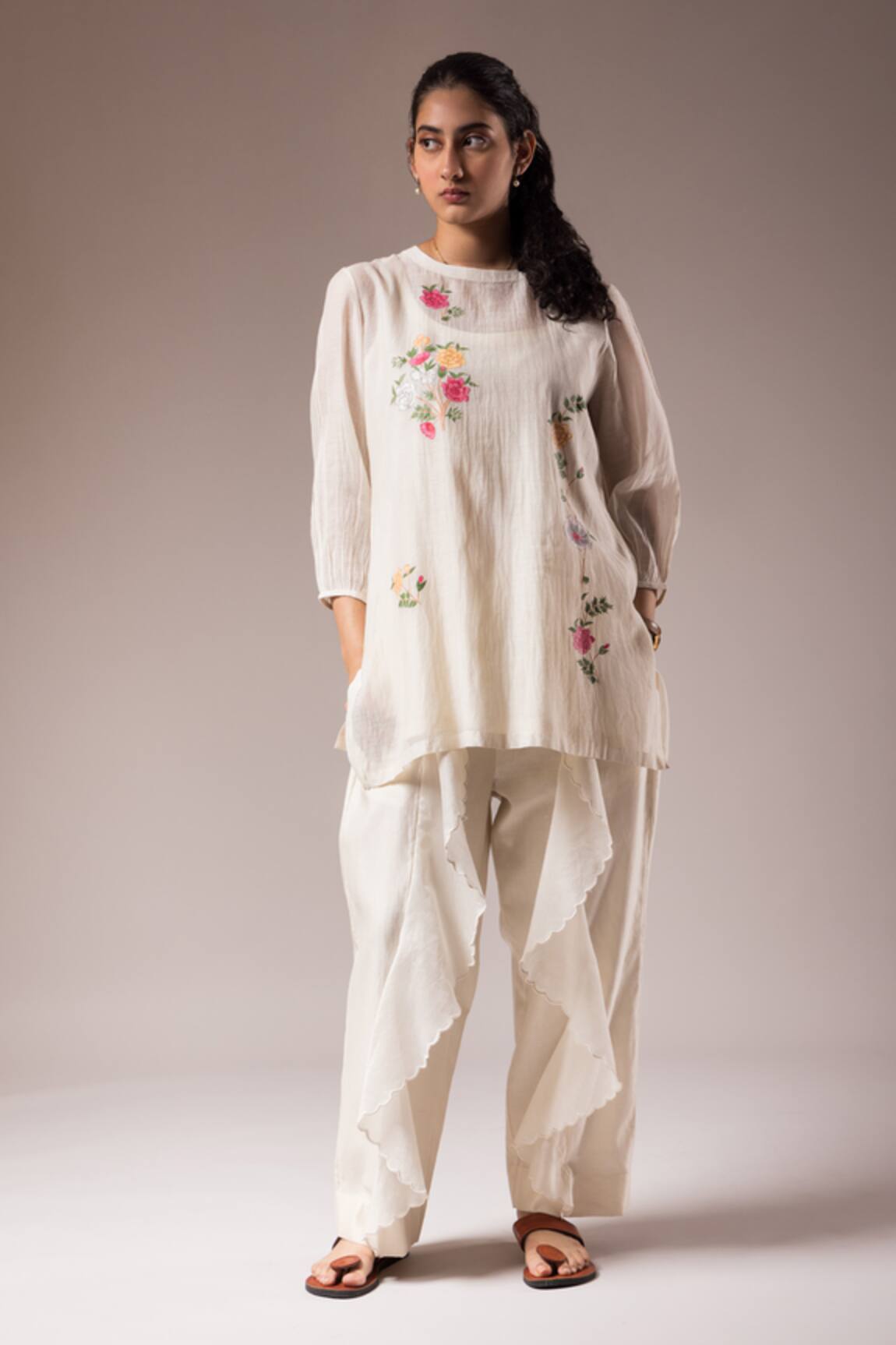 PRAMA BY PRATIMA PANDEY Silk Chanderi Hand Painted Tunic Pant Set