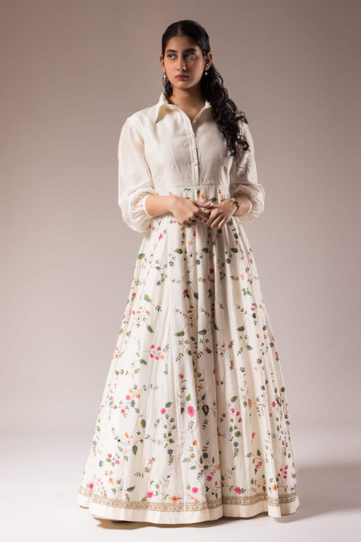 PRAMA BY PRATIMA PANDEY Floral Hand Painted Anarkali Dress