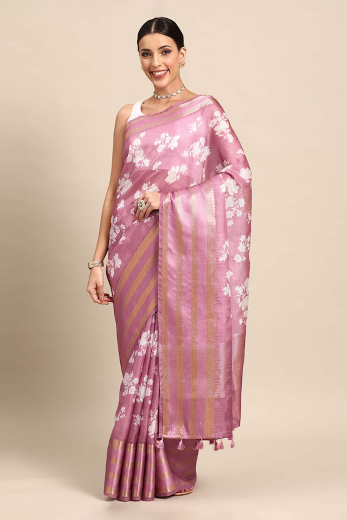 SAYISHA Silk Floral Print Saree With Running Blouse