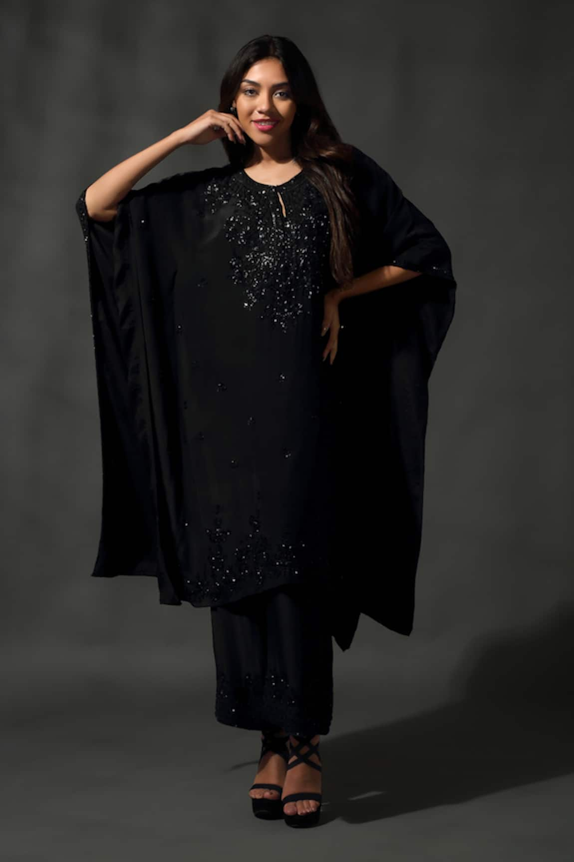 Priyanka Jain Sequin Floral Vine Embroidered Kaftan With Pant