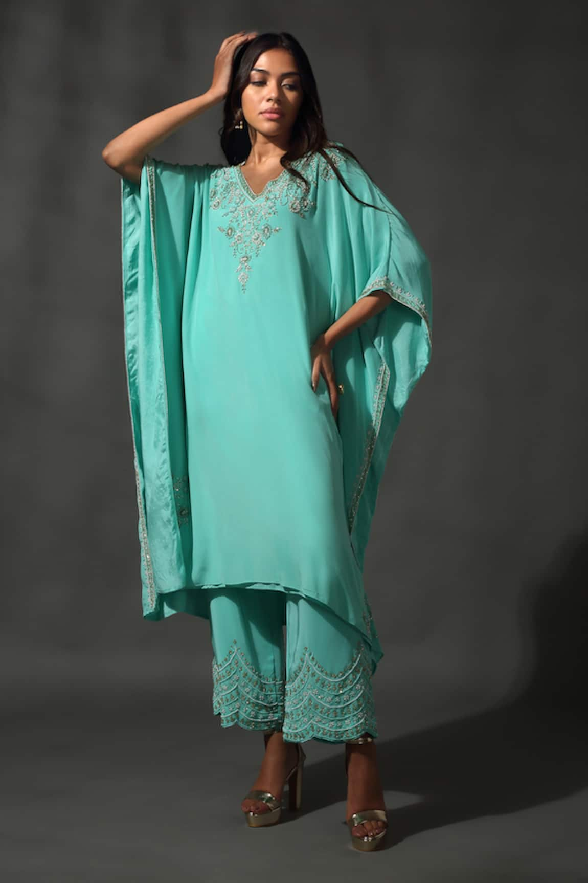 Priyanka Jain Blossom Embroidered Kaftan With Palazzo