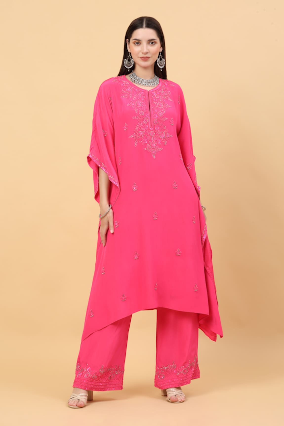 Priyanka Jain Tonal Floral Embroidered Kaftan With Palazzo