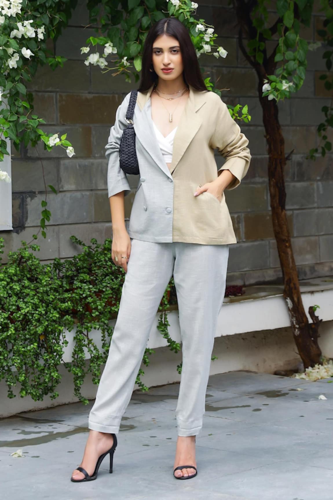 Gulaal Color Block Notched Collar Blazer & Pant Set