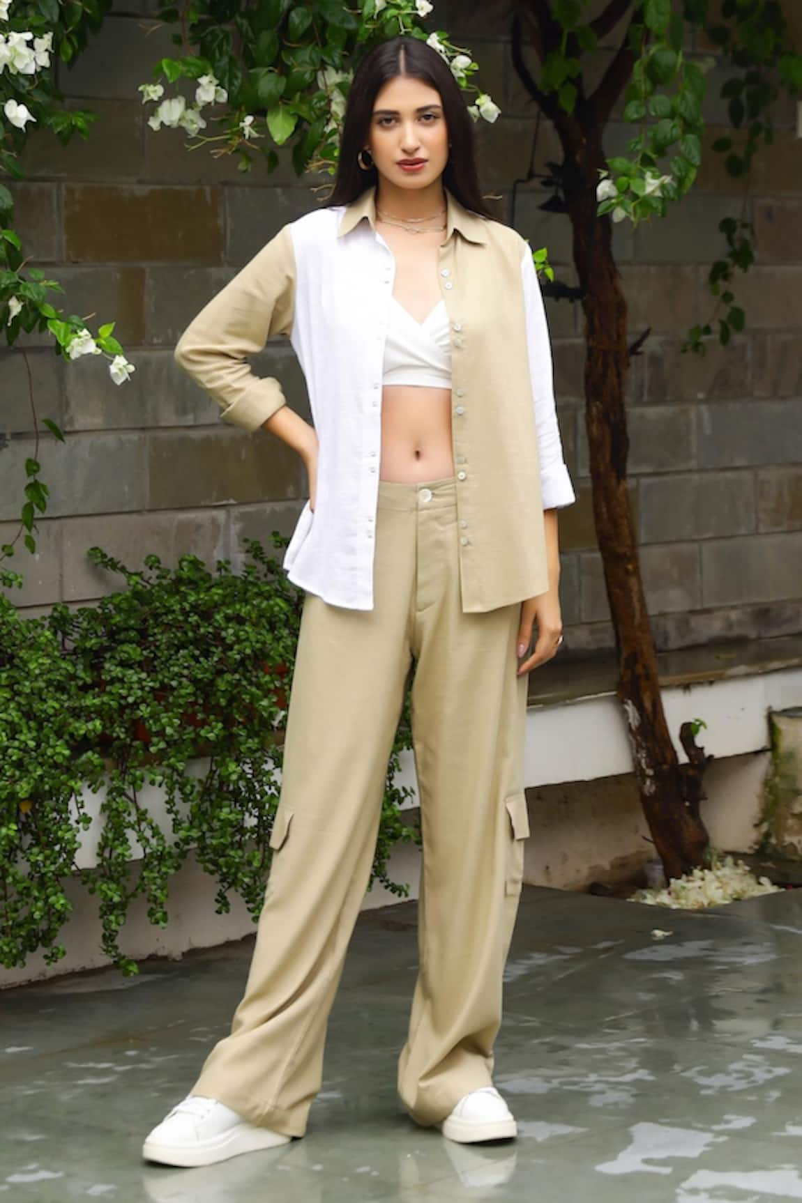 Gulaal Color Block Asymmetric Shirt With Cargo Pant Set