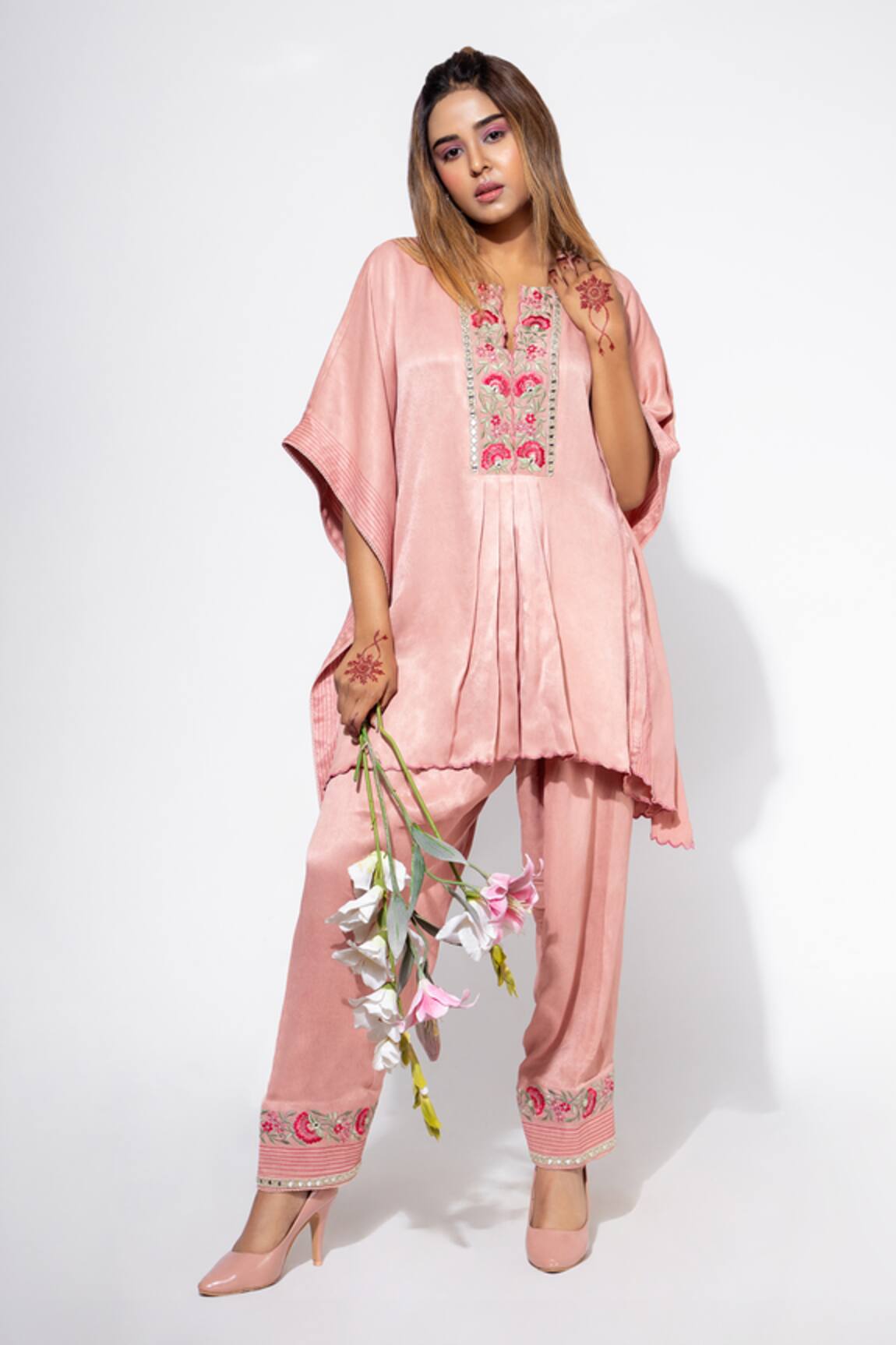 Nemaani Mirror Embroidered Kaftan Tunic & Salwar Set