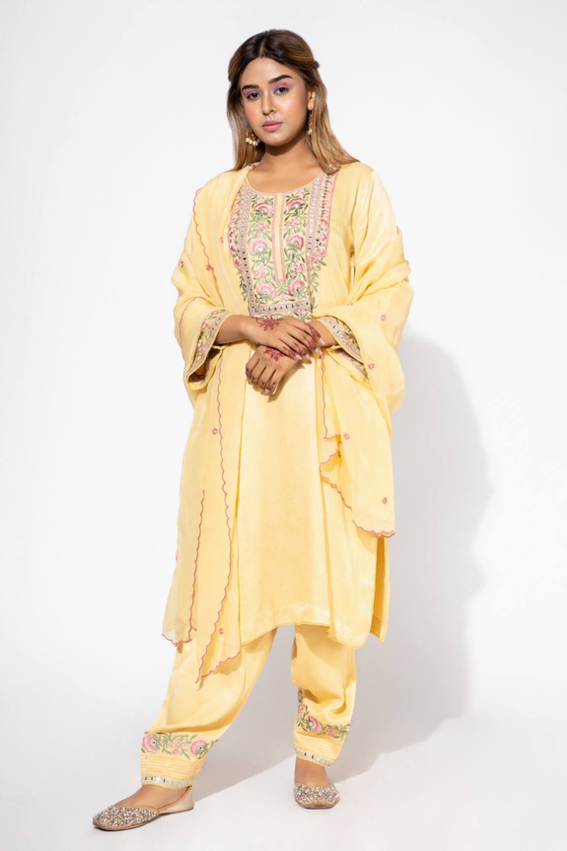 Nemaani Thread & Mirror Embroidered Yoke Kurta Salwar Set