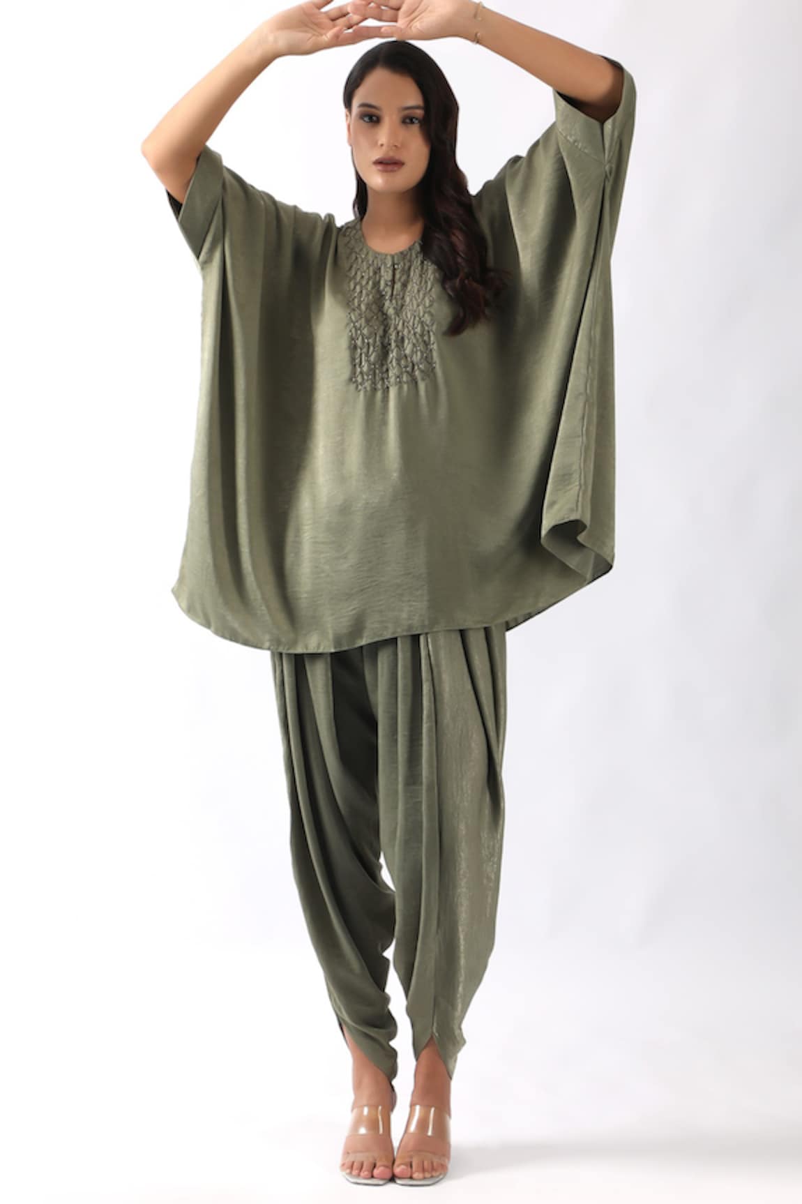 Nemaani Embroidered Yoke Kaftan With Dhoti Pant