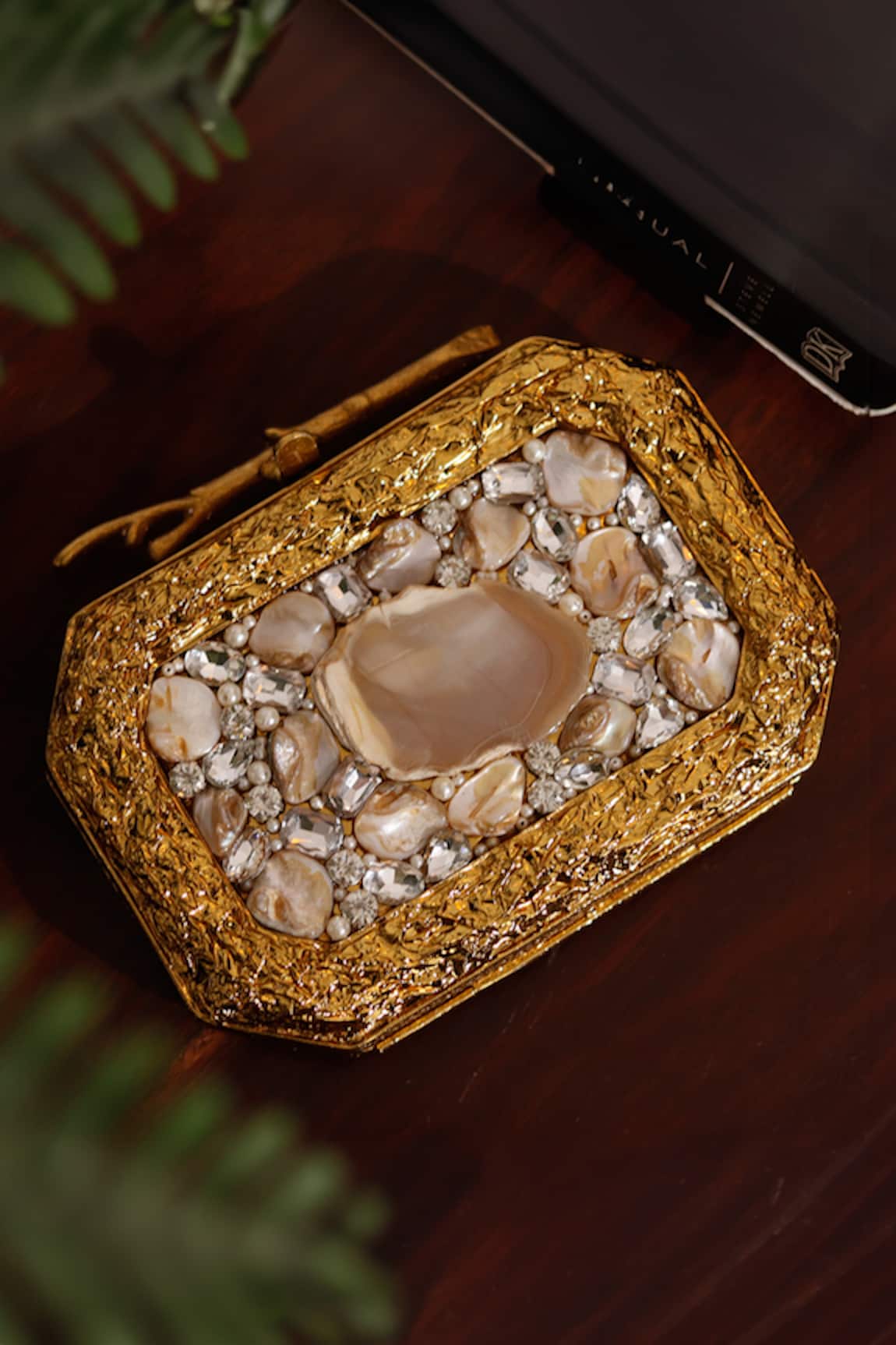 The Tan Clan Burj Mother Of Pearls Embellished Clutch 