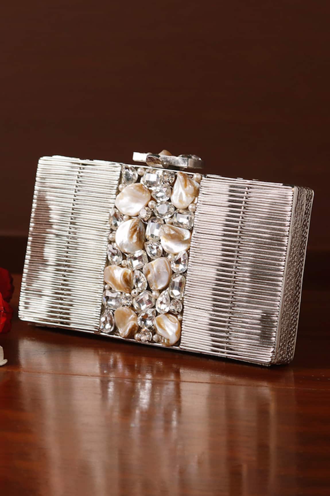 The Tan Clan Daniya Mother Of Pearls Embellished Clutch 