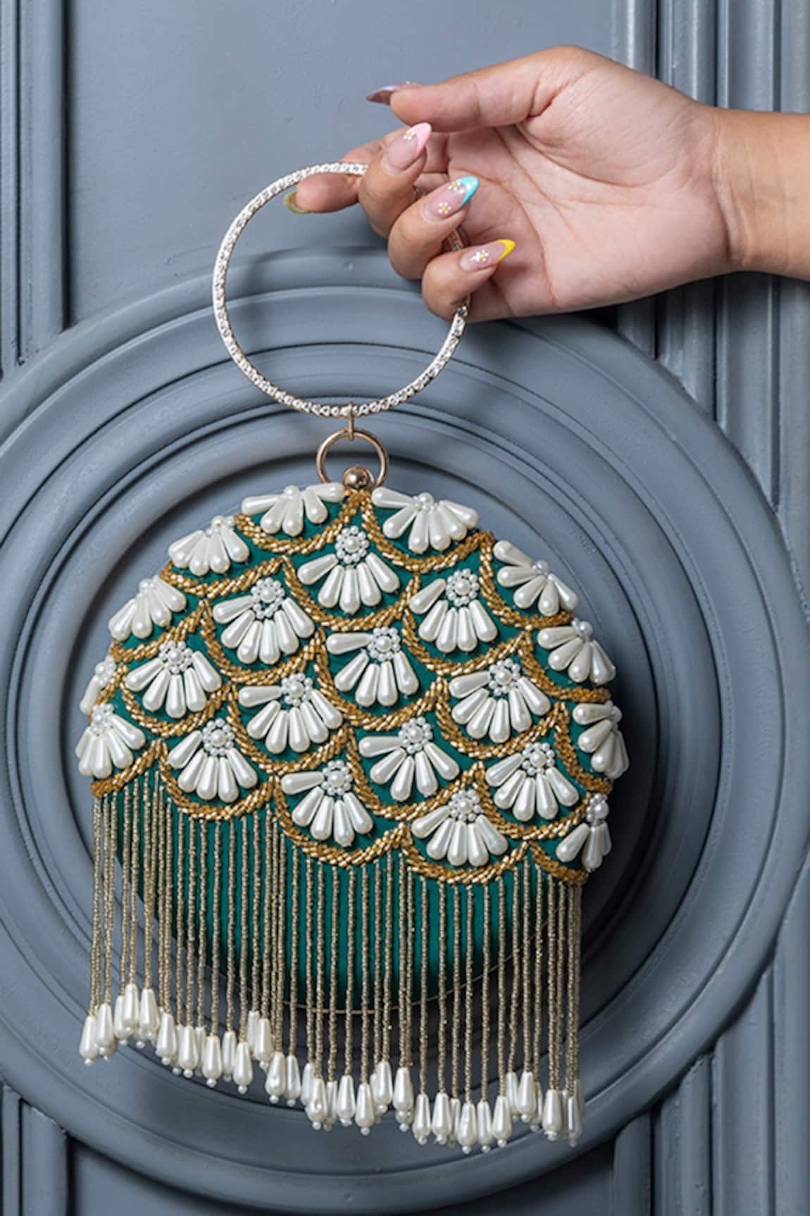 THE TAN CLAN Irsa Pearl Embroidered Clutch