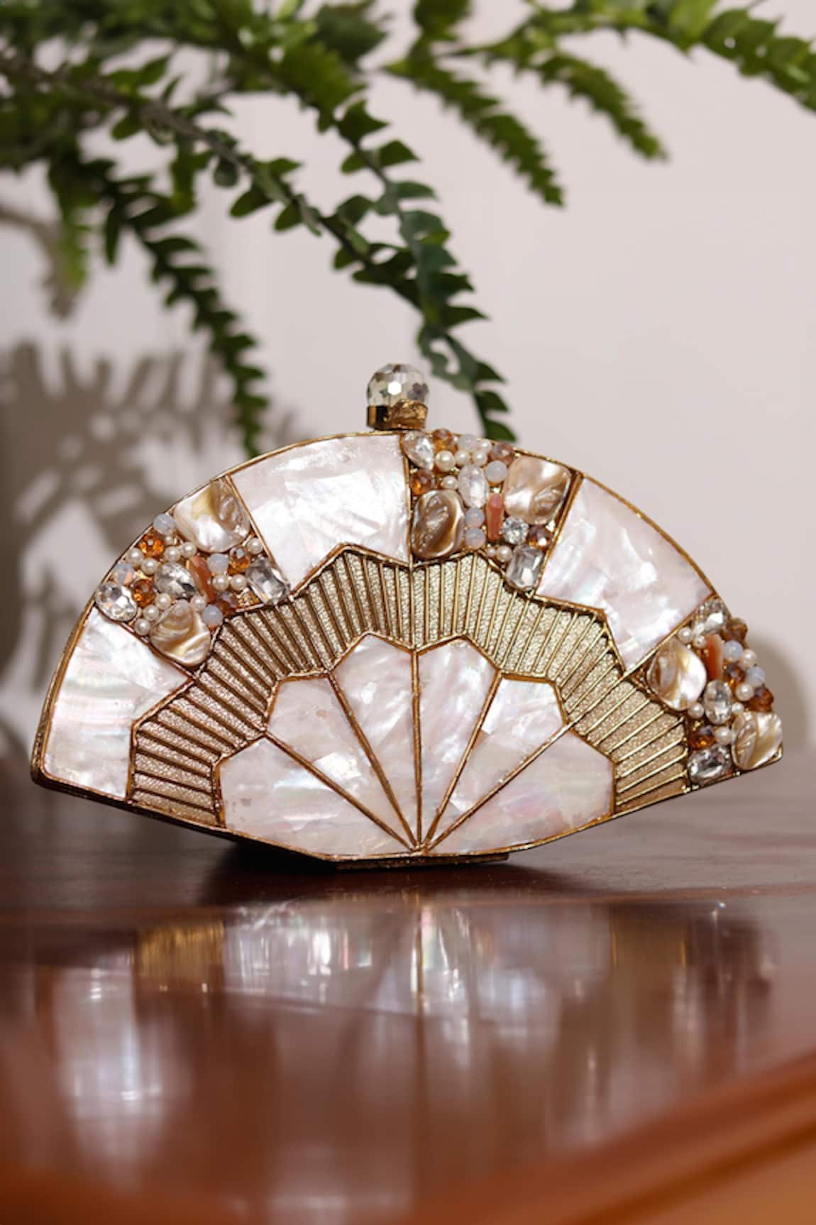 THE TAN CLAN Pankh Mother Of Pearls Embellished Clutch 