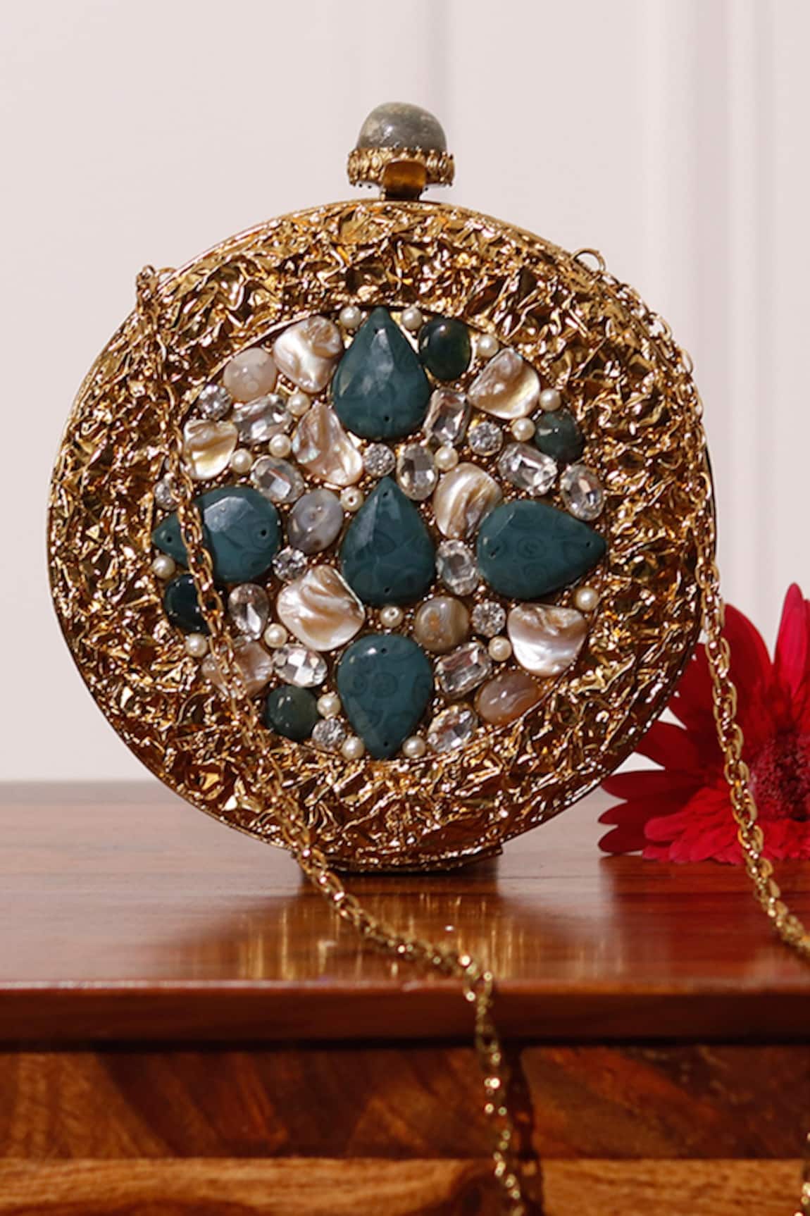 The Tan Clan Qurbat Mother Of Pearls Embellished Clutch 