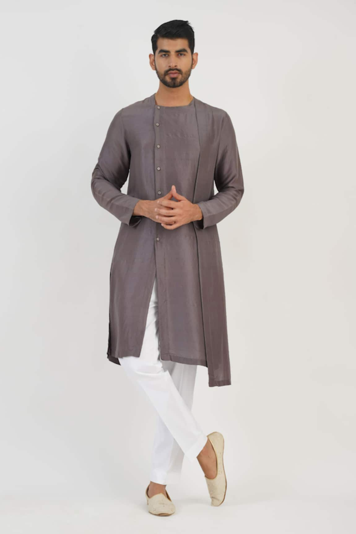 Sankalan - Men Solid Kurta & White Pant Set