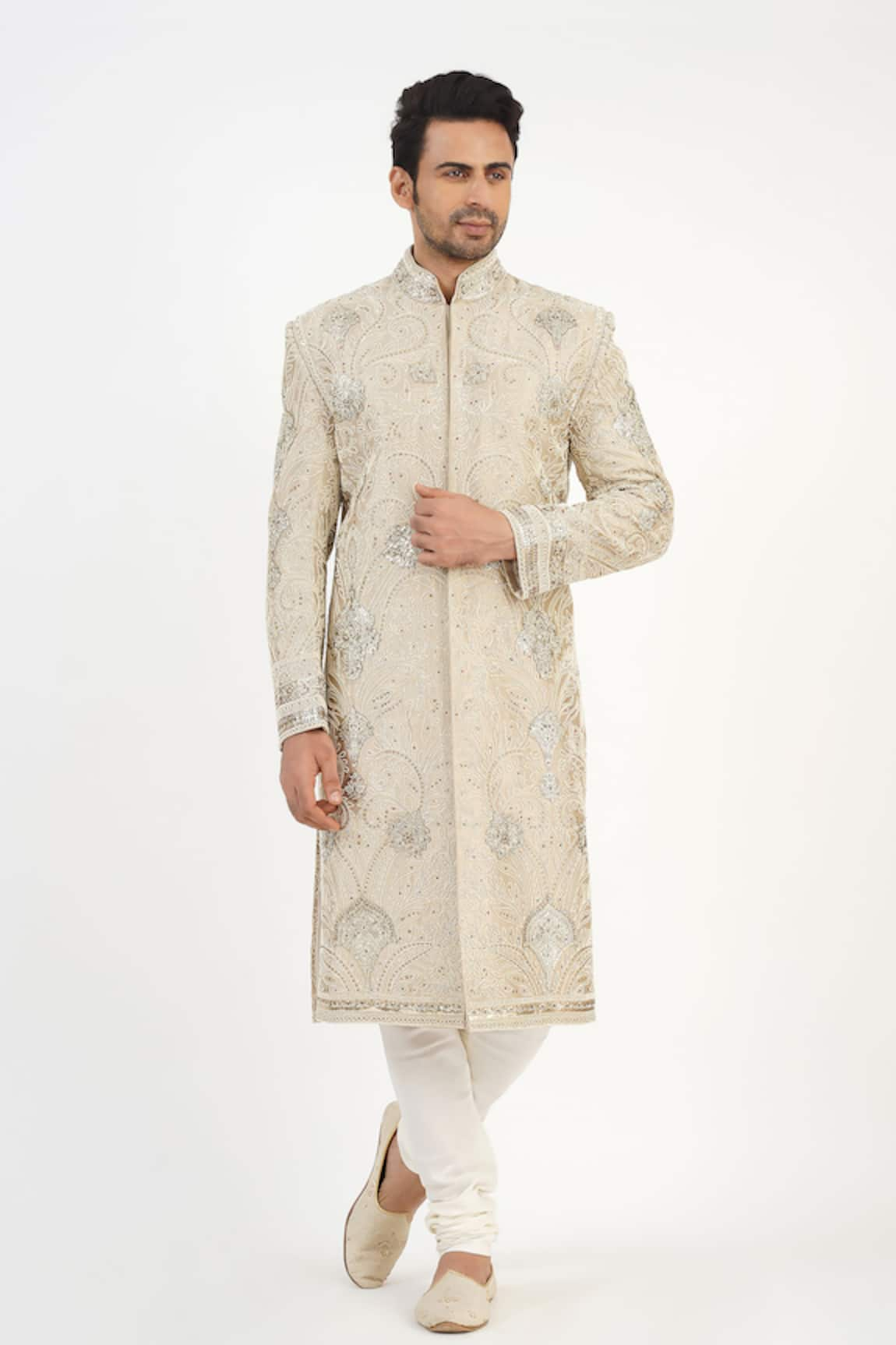 Sankalan - Men Hand Embroidered Sherwani Churidar Set