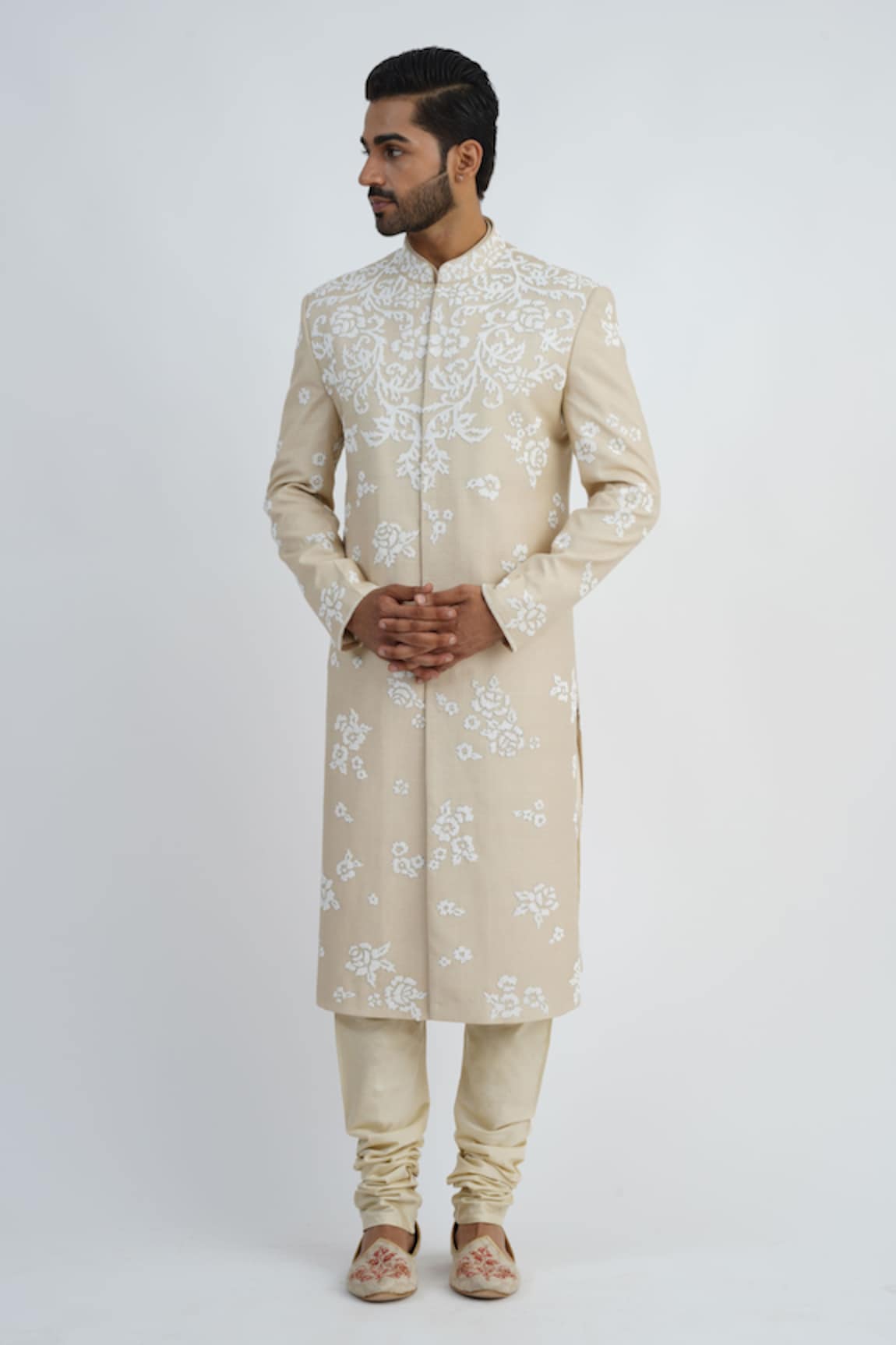 Sankalan - Men Pearls Embroidered Sherwani Churidar Set