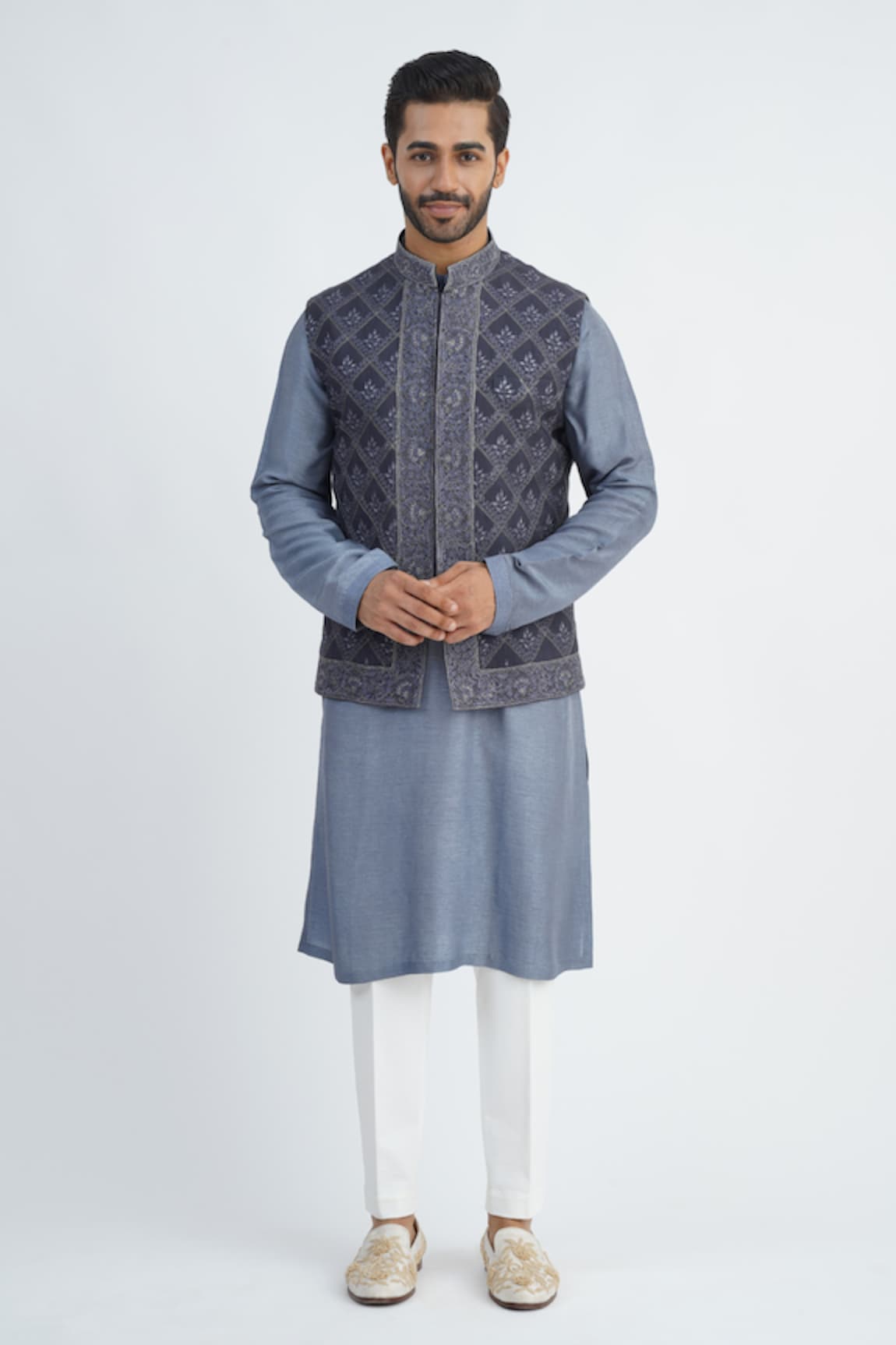 Sankalan - Men Kurta Set With Embroidered Bundi Jacket