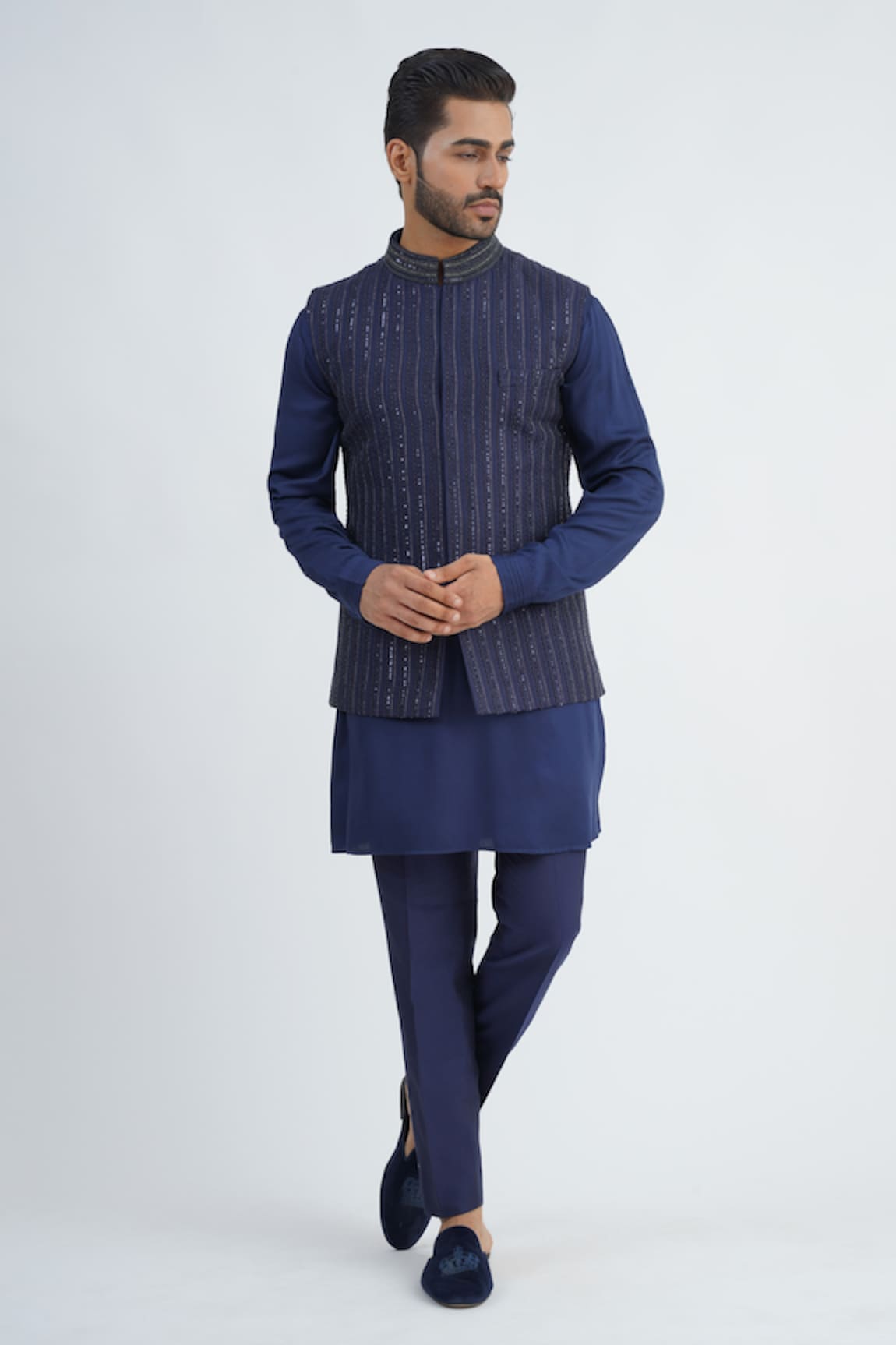 Sankalan - Men Beads Hand Embroidered Bundi Jacket & Kurta Set