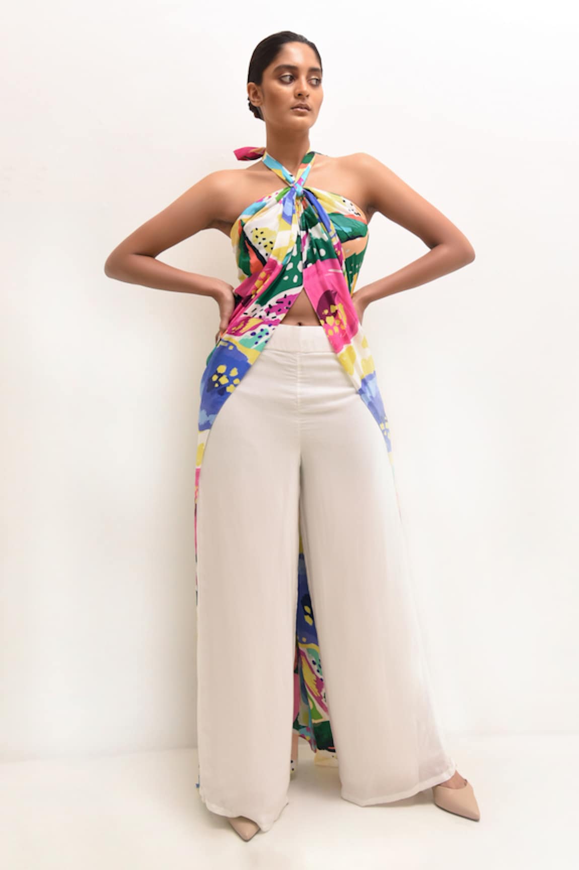 Rimi Nayak Floral Abstract Print Long Top With Pant