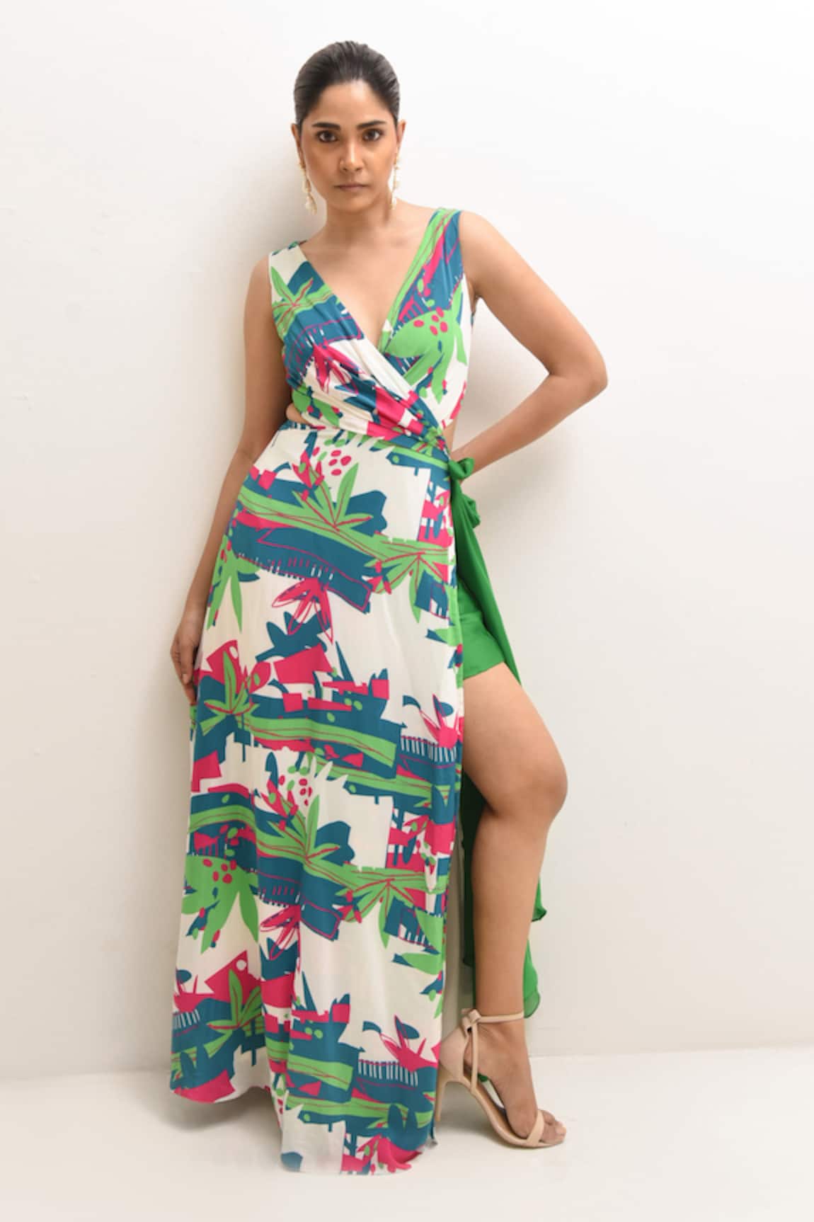 Rimi Nayak Forest Print Dress With Shorts