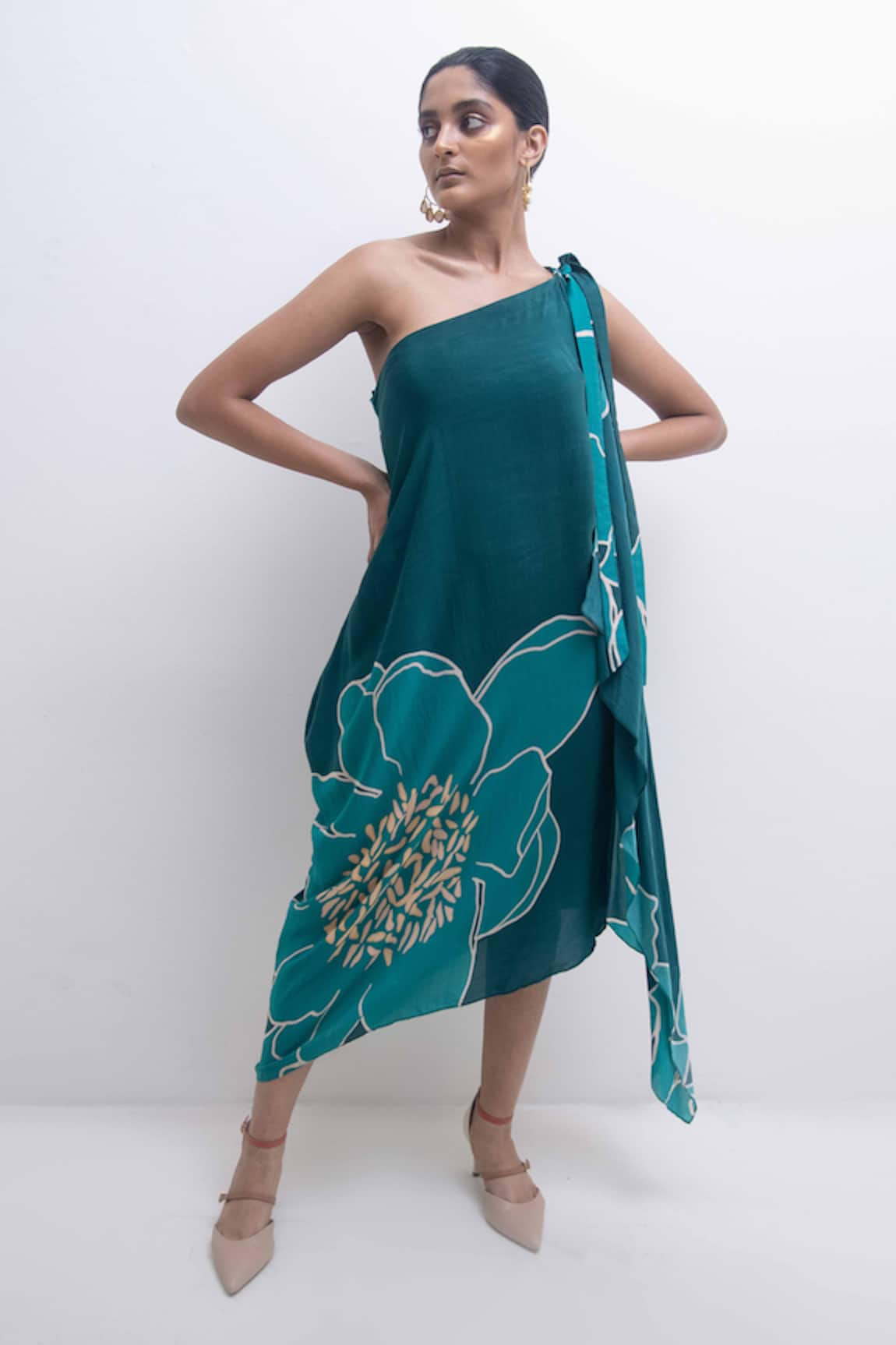 Rimi Nayak Floral Print One Shoulder Dress