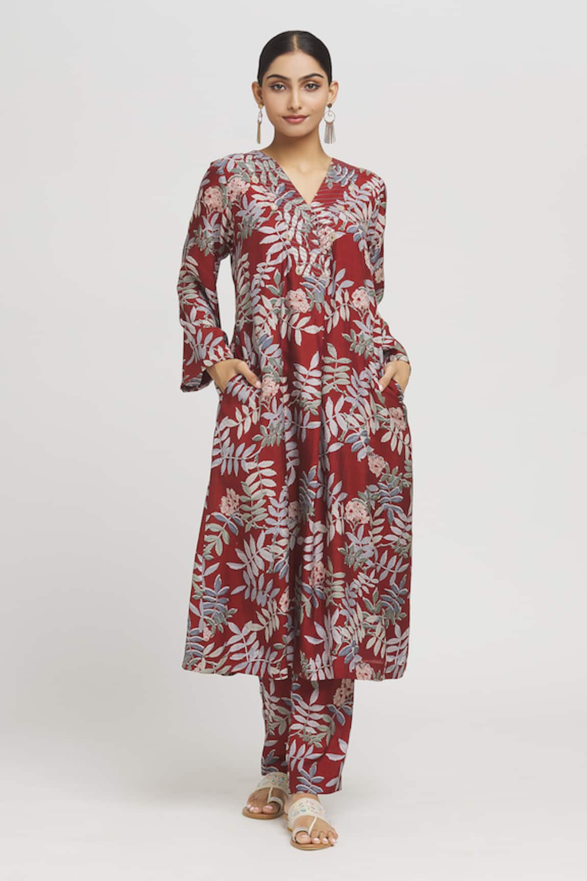 Adara Khan Foliage Print A-Line Kurta With Pant