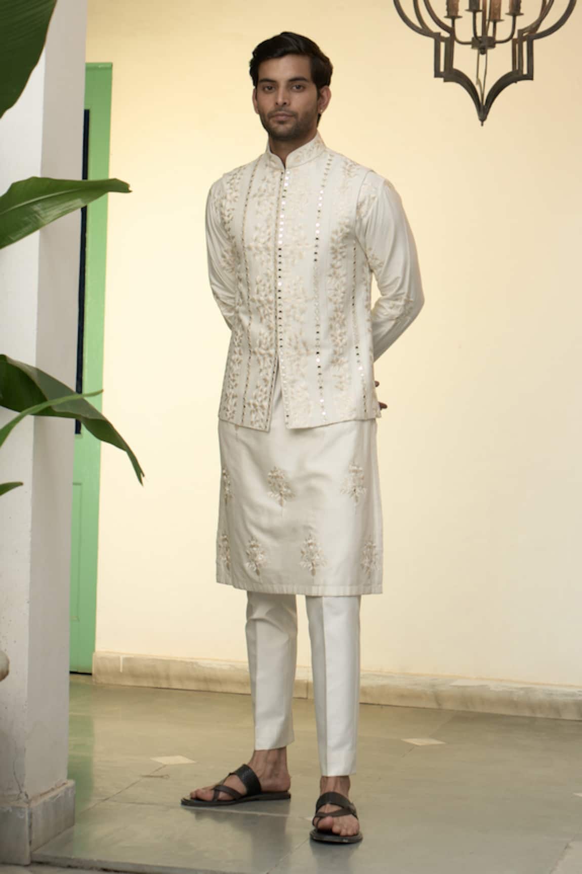 Gargee Designers Floral Vine Embroidered Bundi Kurta Set