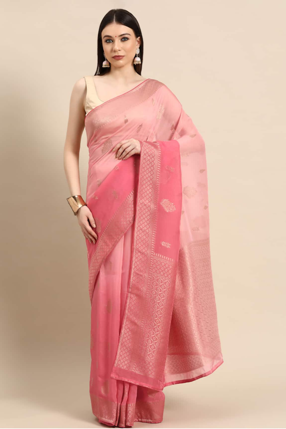 SAYISHA Floret Pattern Woven Saree With Running Blouse