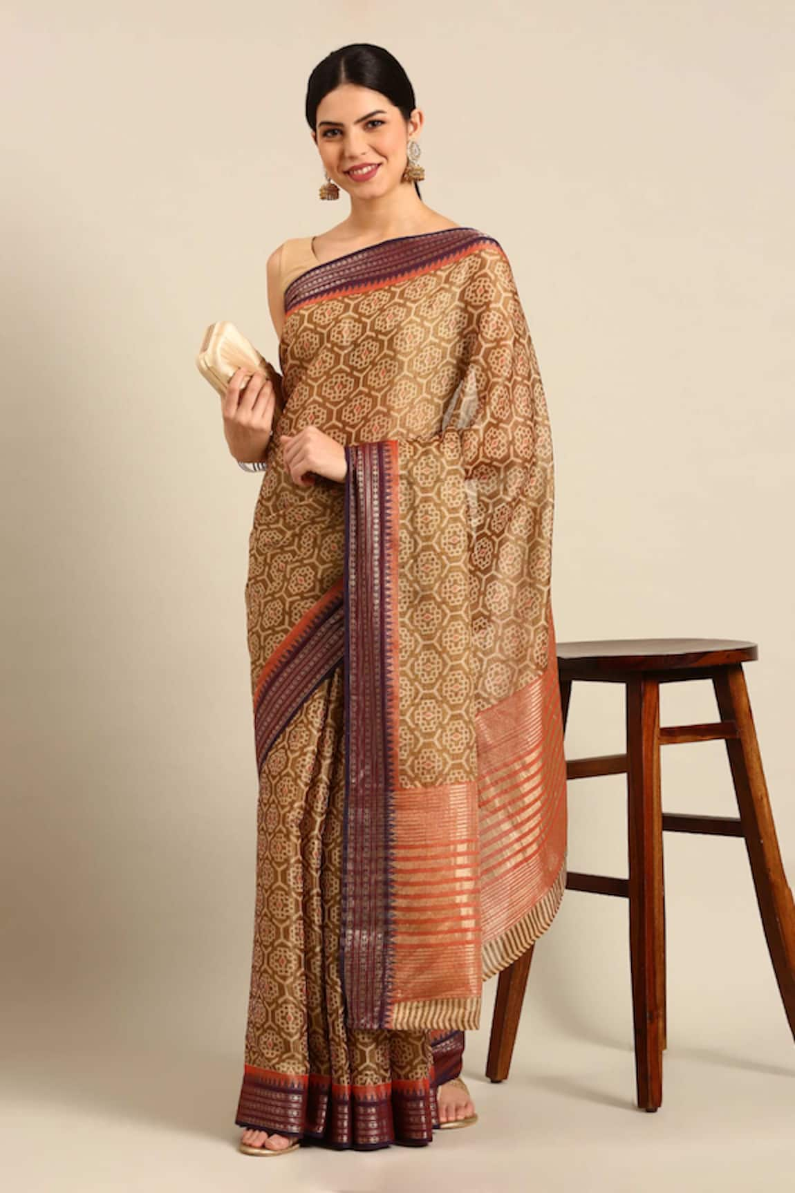 SAYISHA Hive Motif Jaal Silk Saree With Running Blouse