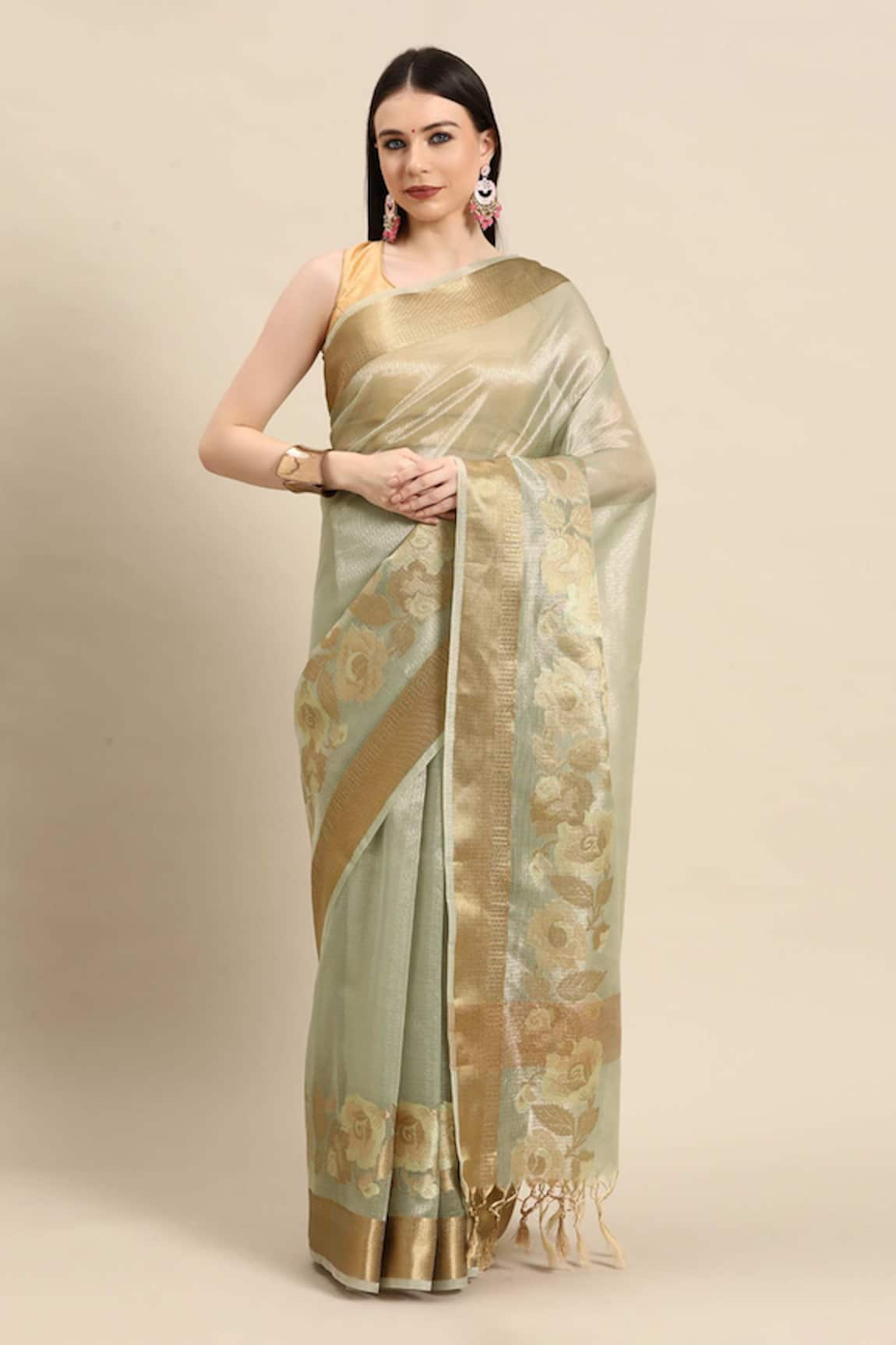 SAYISHA Dahlia Bloom Woven Organza Saree With Running Blouse