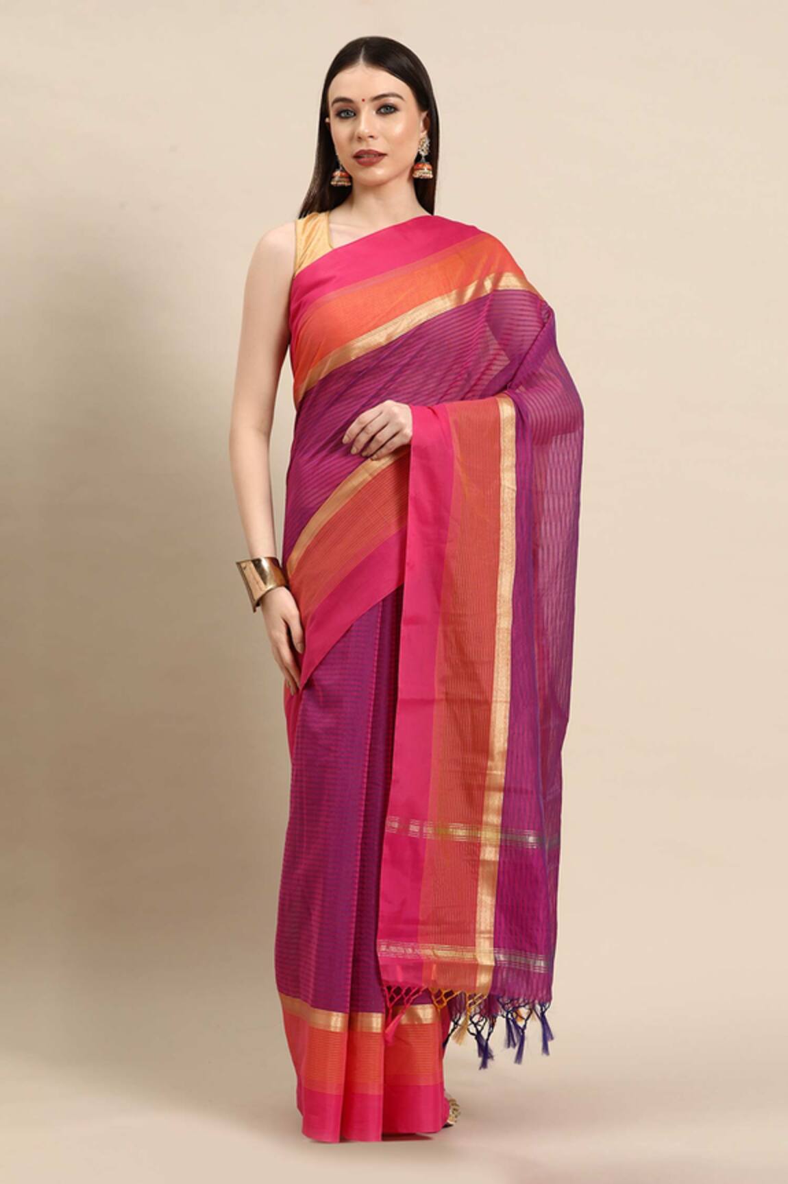 SAYISHA Broad Border Striped Saree With Running Blouse