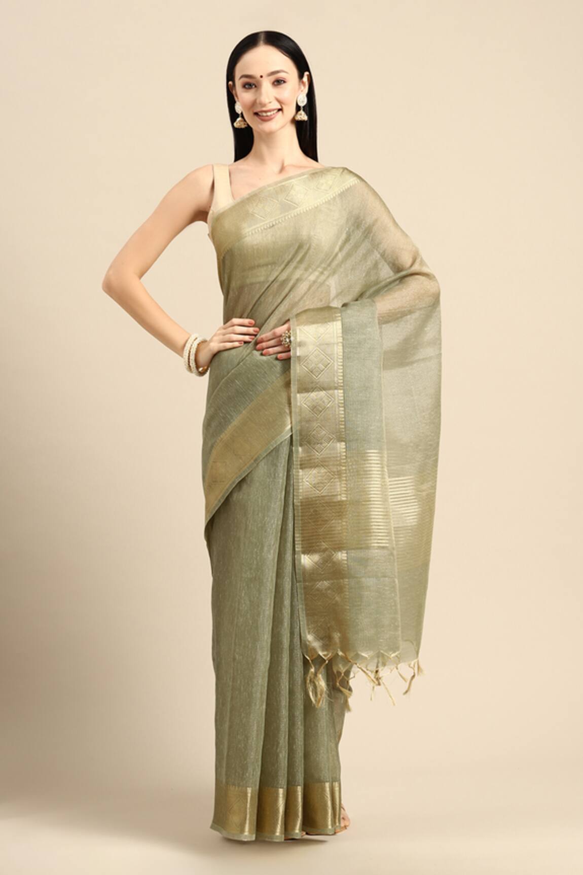 SAYISHA Prism Woven Border Organza Saree With Running Blouse