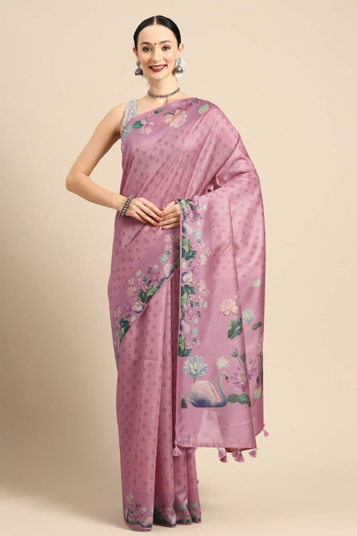 SAYISHA Bird & Floral Motif Saree With Running Blouse