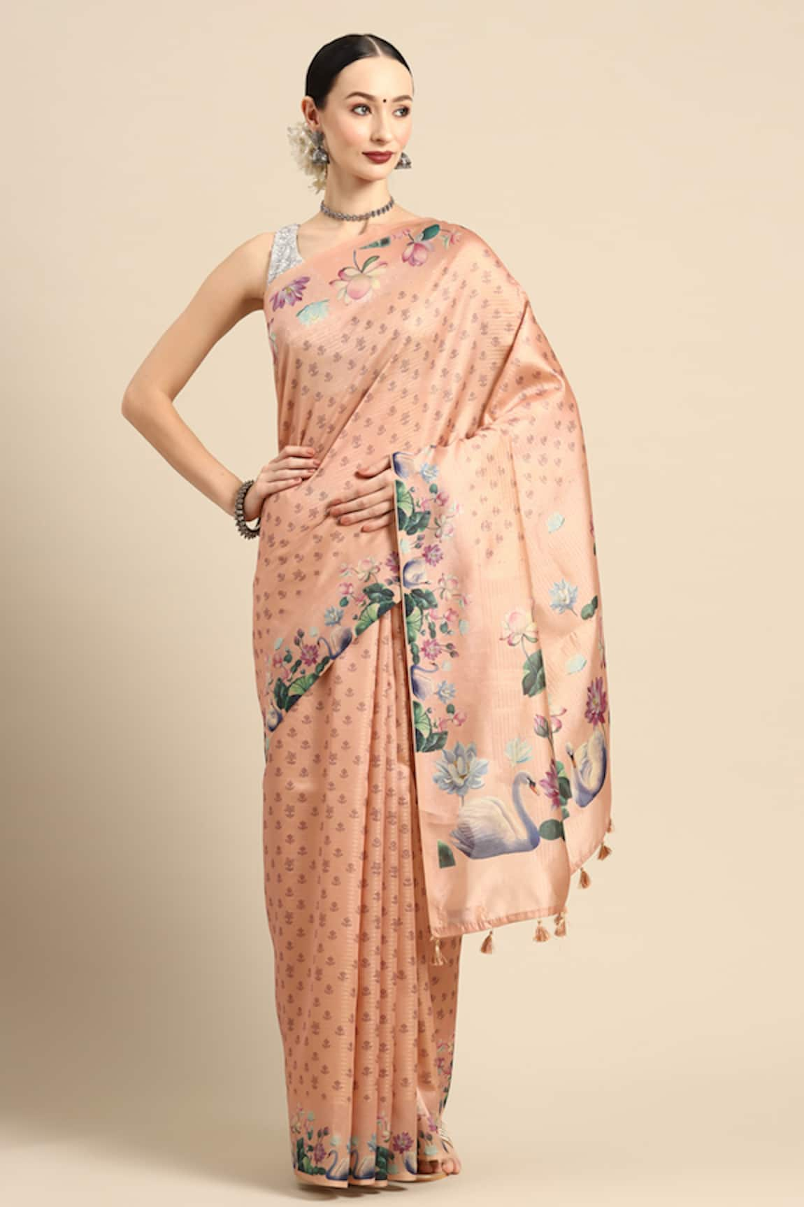 SAYISHA Bird & Lotus Motif Saree With Running Blouse