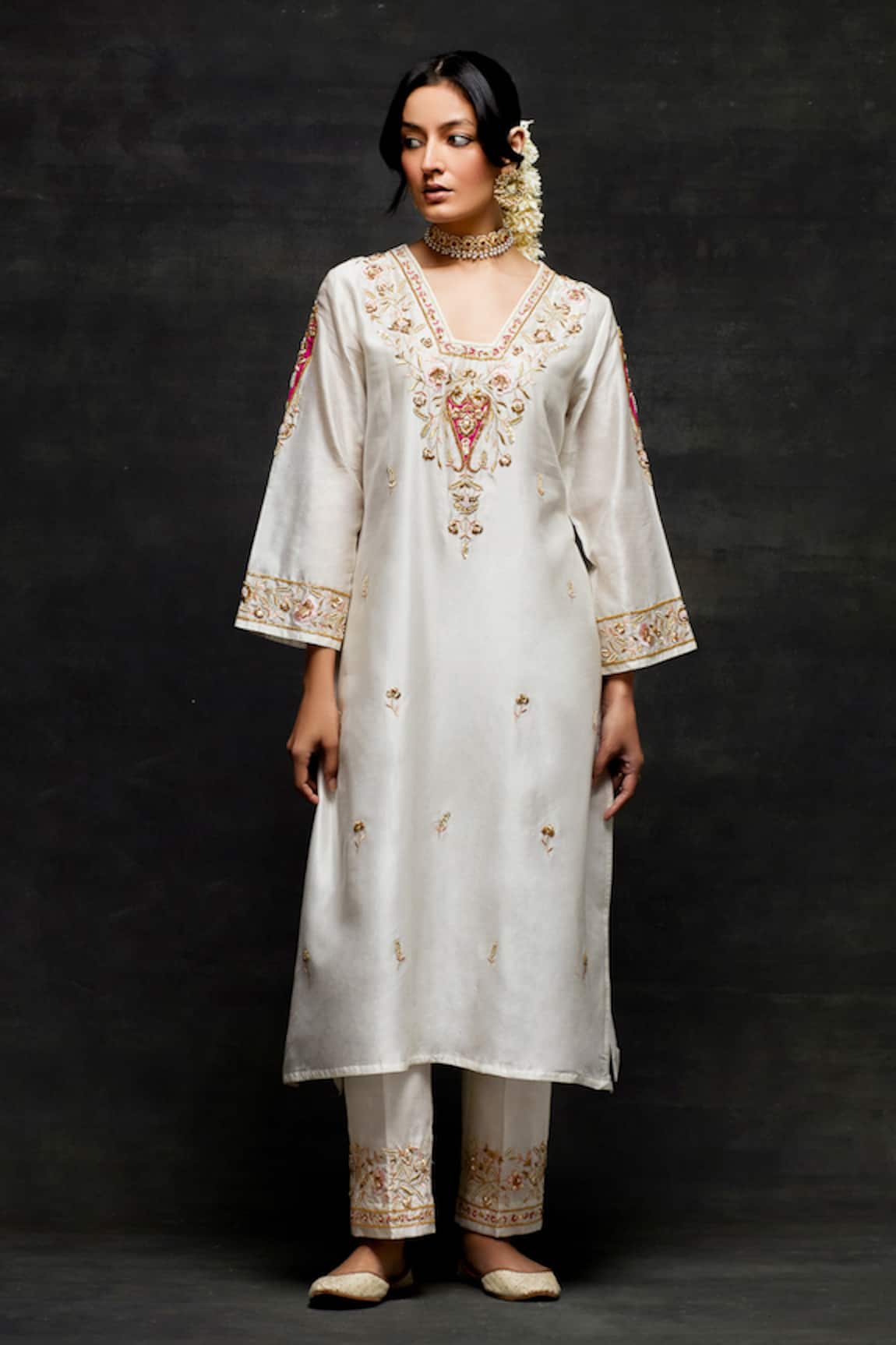 Anantaa by Roohi Silk Chanderi Floral Embroidered Kurta & Pant Set