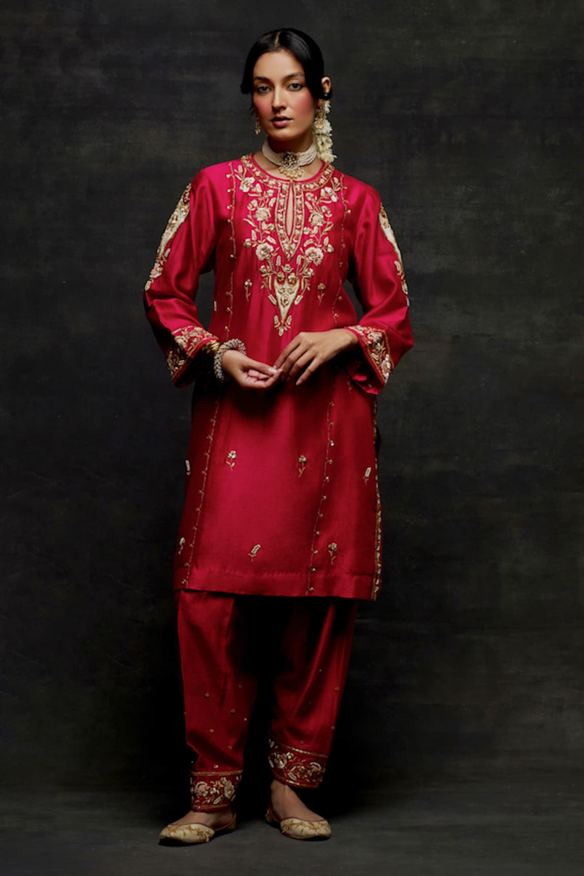 Anantaa by Roohi Silk Chanderi Embroidered Short Kurta & Salwar Set