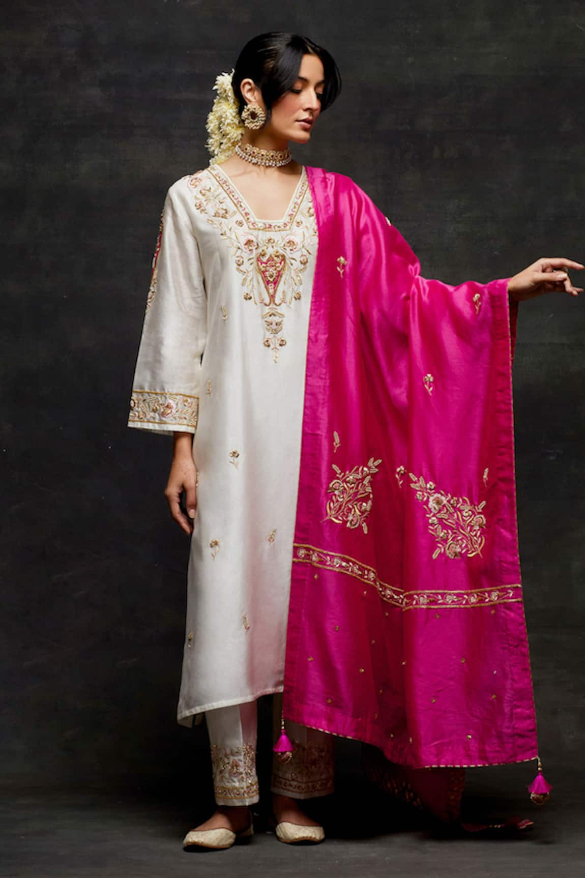 Anantaa by Roohi Silk Chanderi Resham Embroidered Dupatta