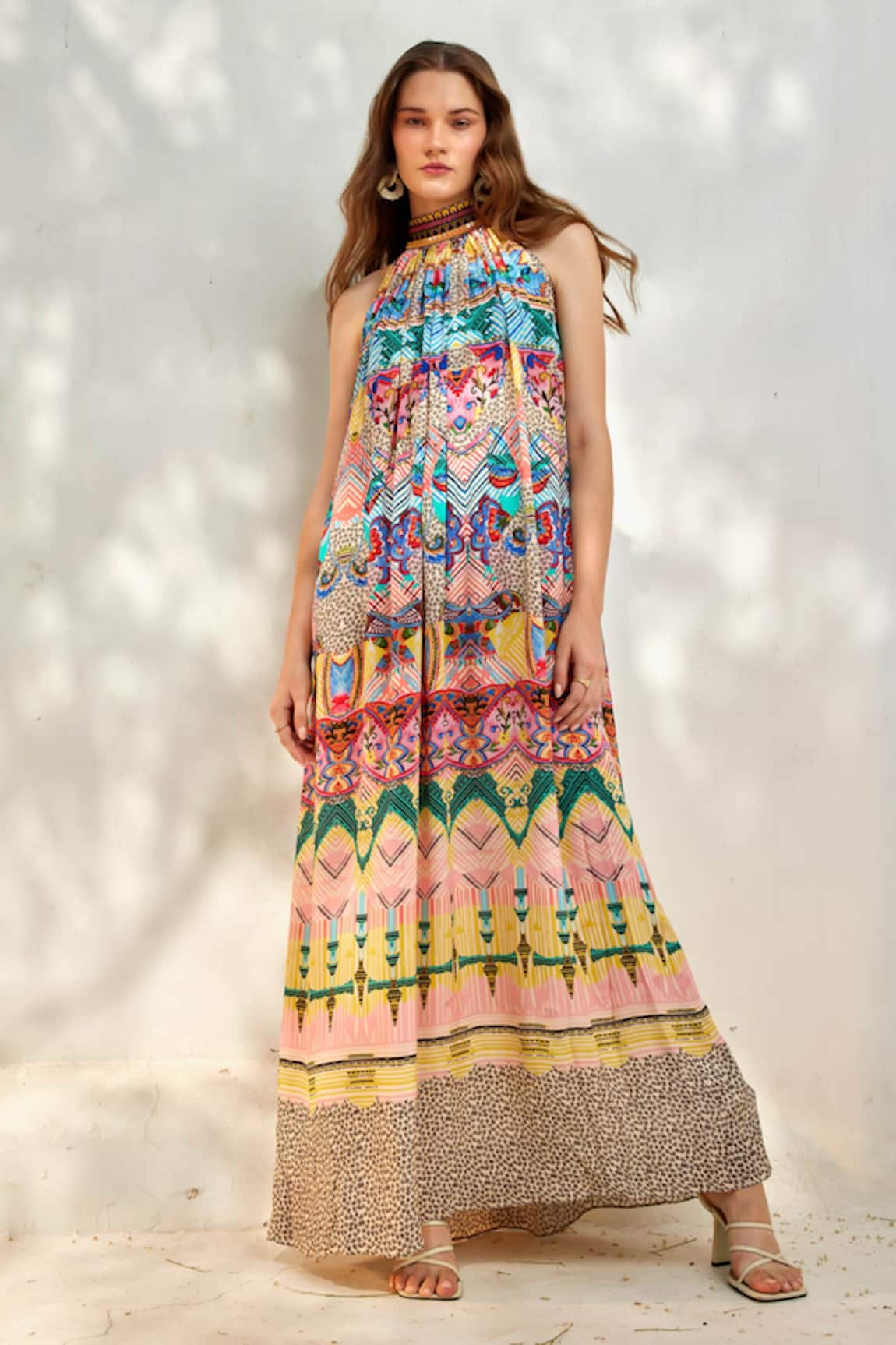 Bhanuni By Jyoti Chevron Print Halter Neck Maxi Dress