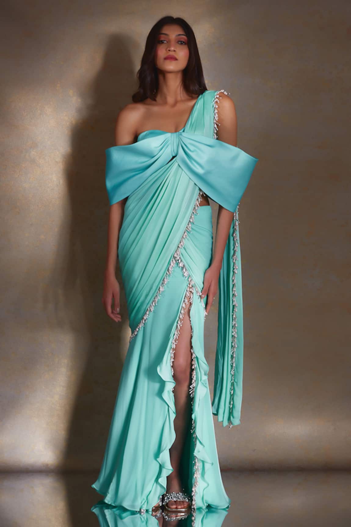 Shloka Khialani Juliet Pre-Drapede Saree With Bow Embellished Concept Blouse