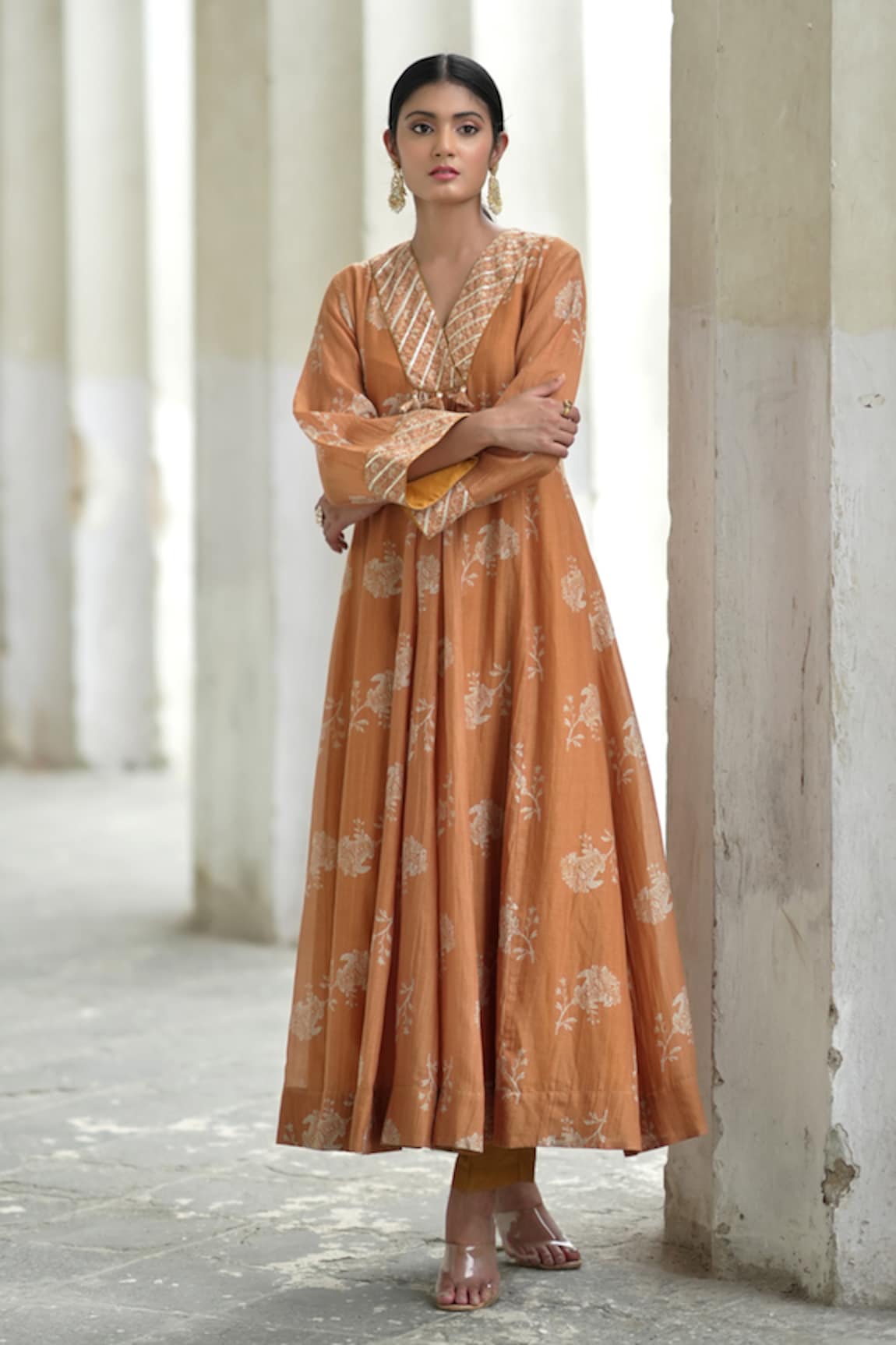 Almaari by Pooja Patel Chanderi Flower Print A-Line Kurta With Pant