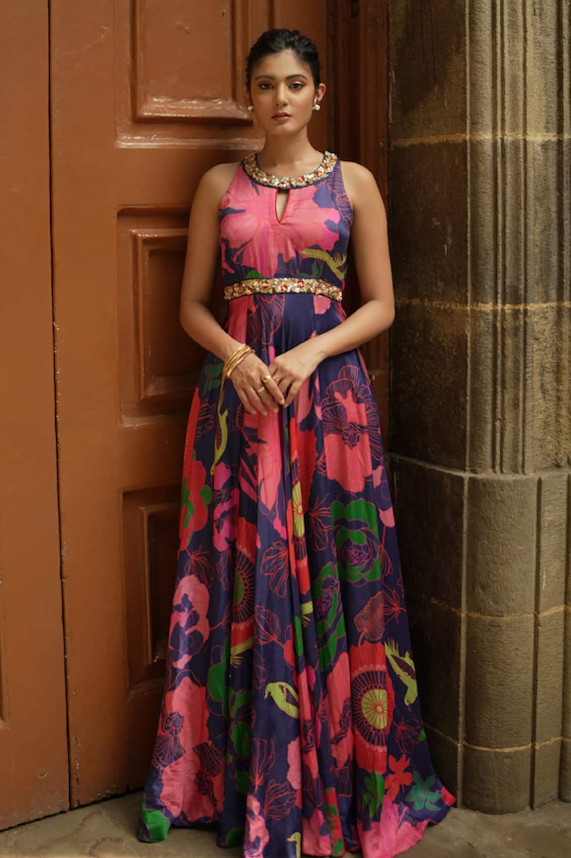 Almaari by Pooja Patel Retro Floral Print Gown