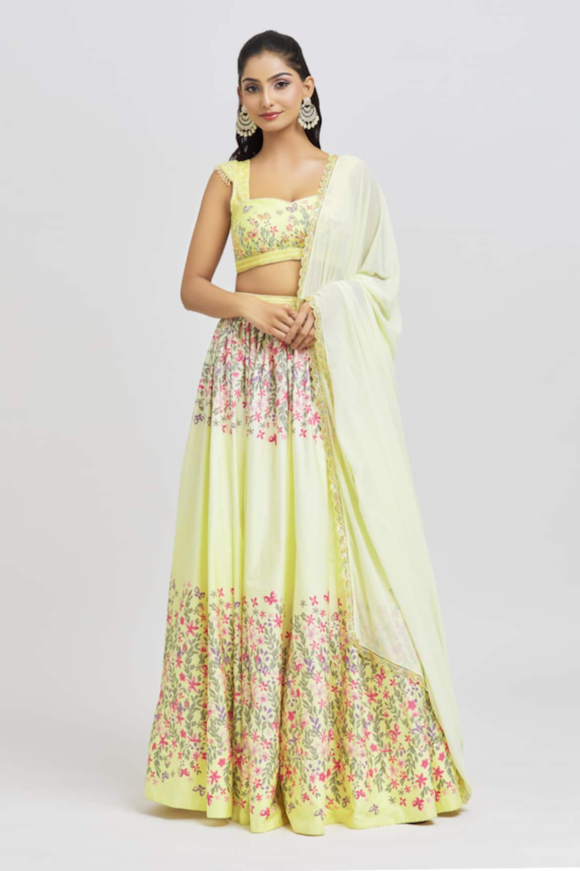 Label Priyanka Kar Floral Print Sequin Embroidered Lehenga Set