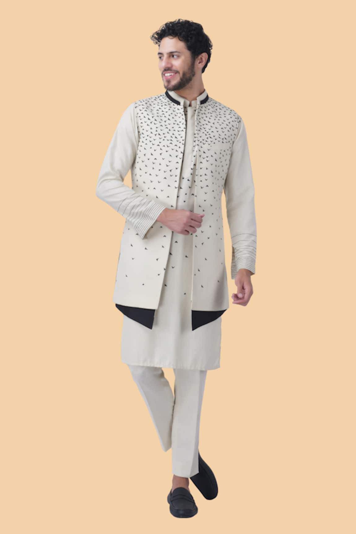 Manish Nagdeo Printed Bundi Jacket Kurta Set