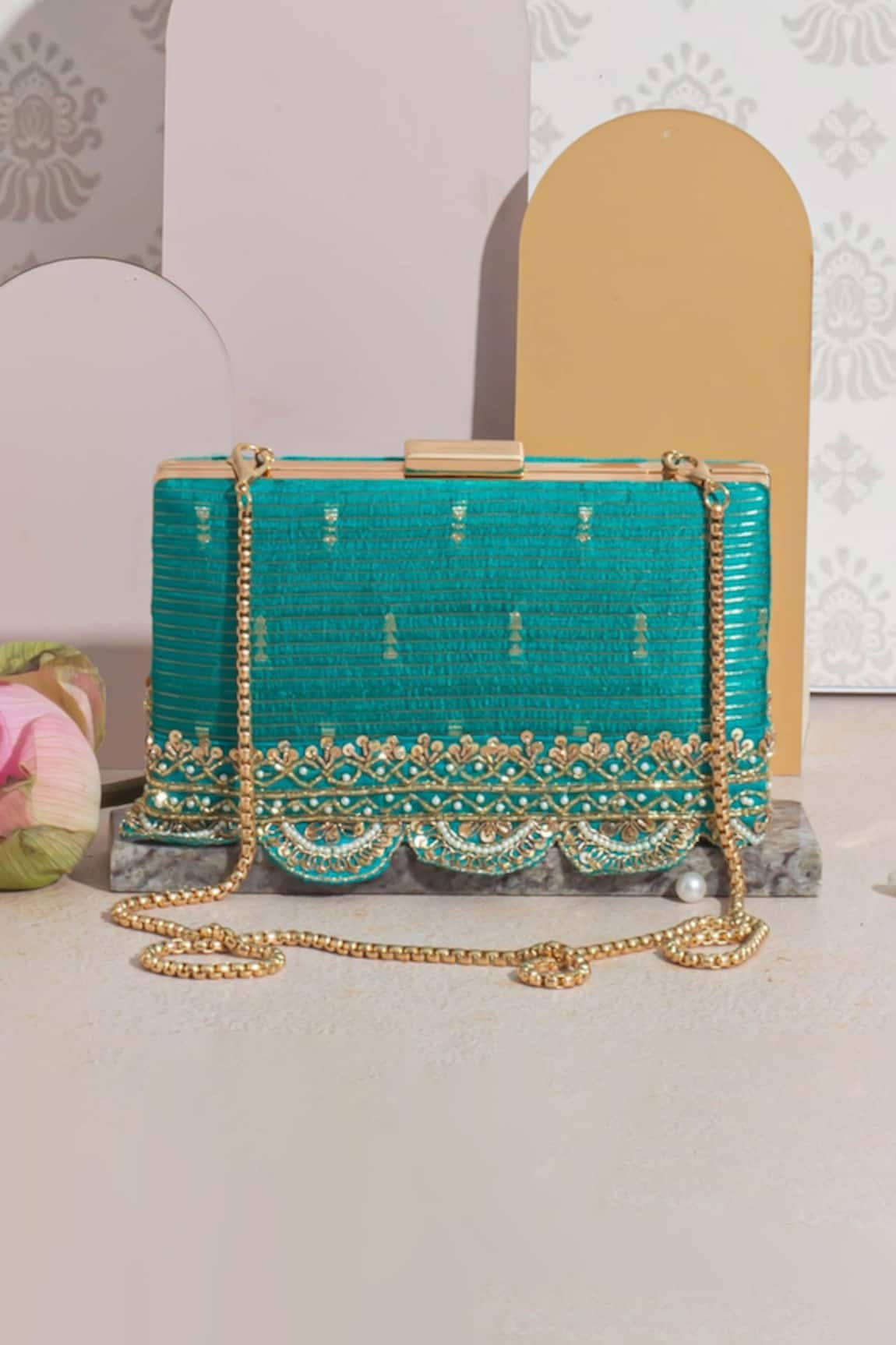 AMYRA Tari Silk Zari Embroidered Box Clutch