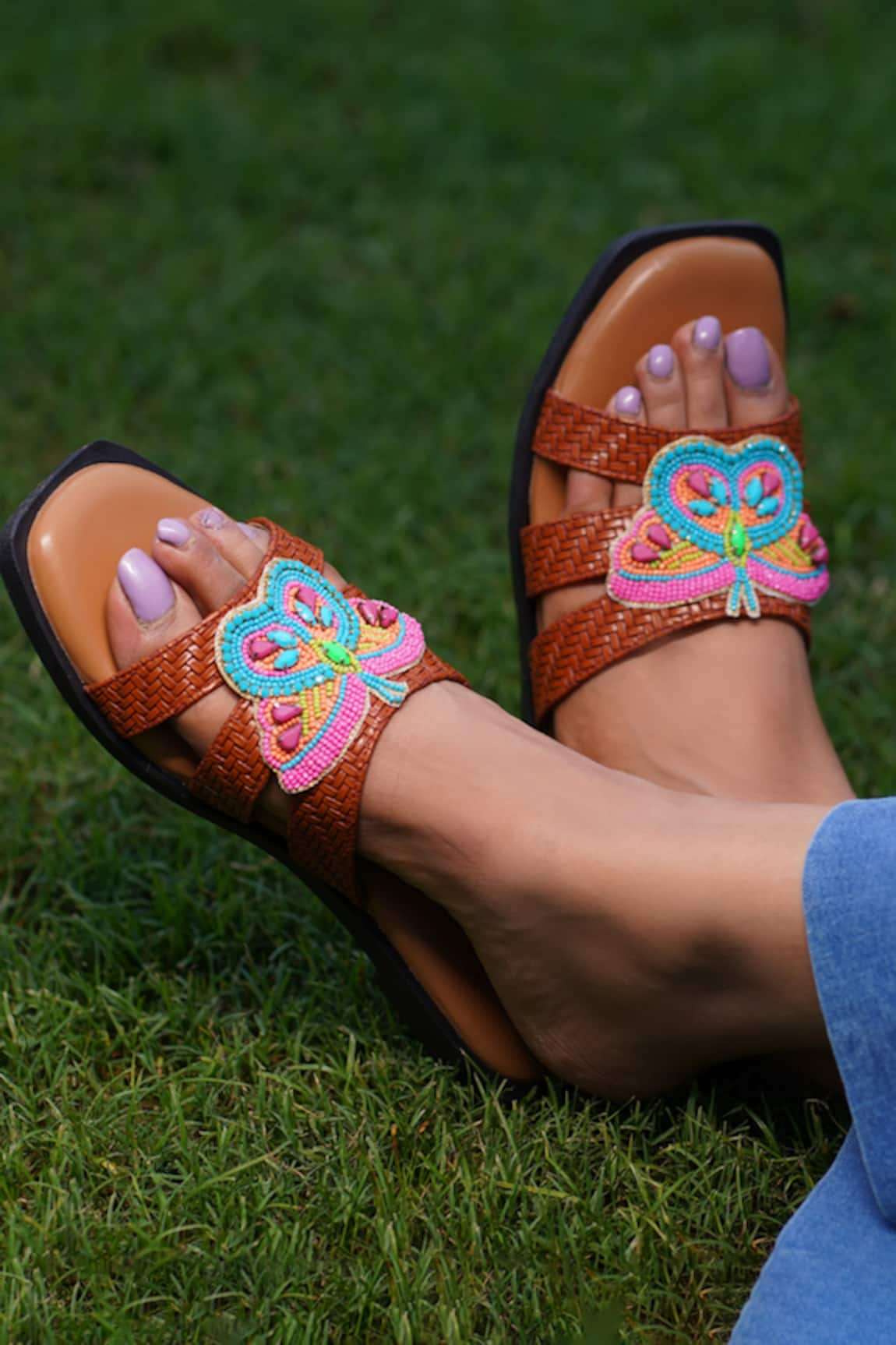 Sole Mates by Palak Morpho Criss Cross Embroidered Sliders