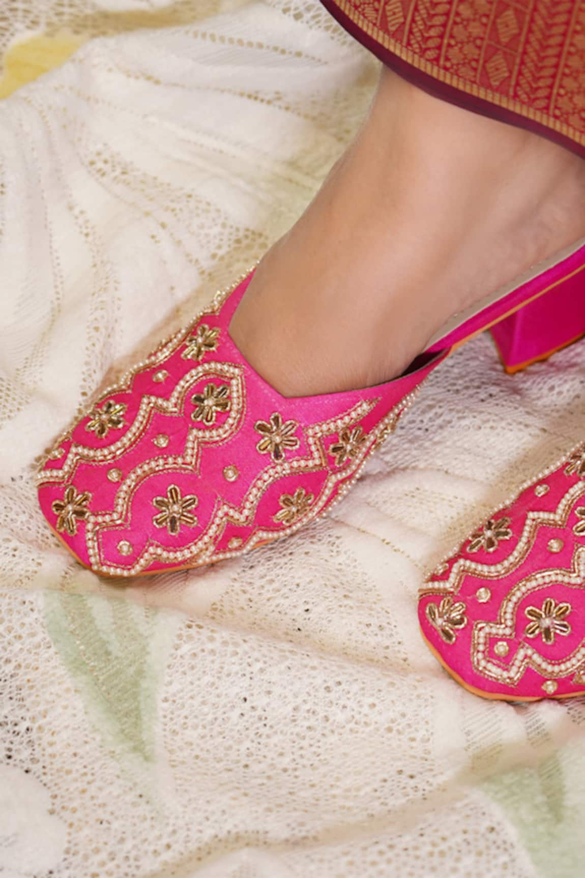 Sole Mates by Palak Floral Pearl & Cutdana Embroidered Mules