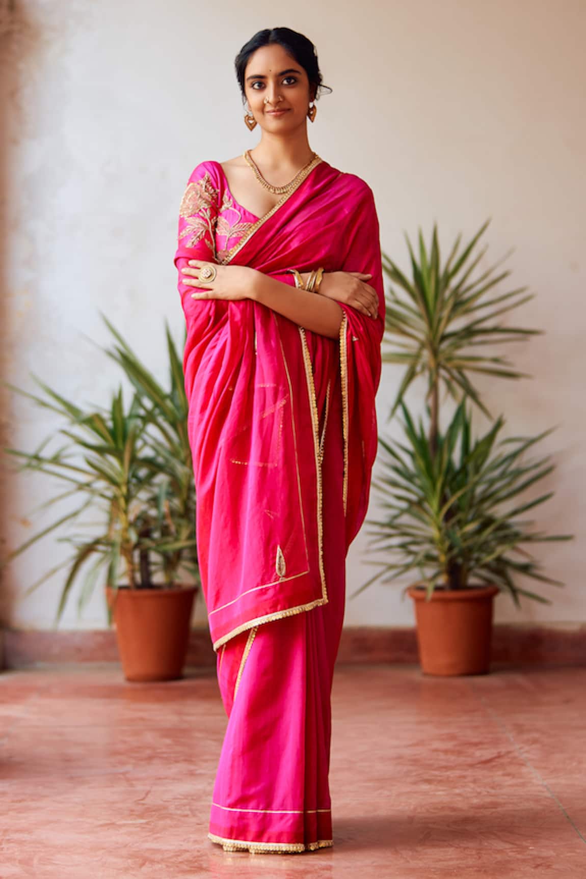 Label Earthen Zariphool Rani Embroidered Saree & Blouse Set 