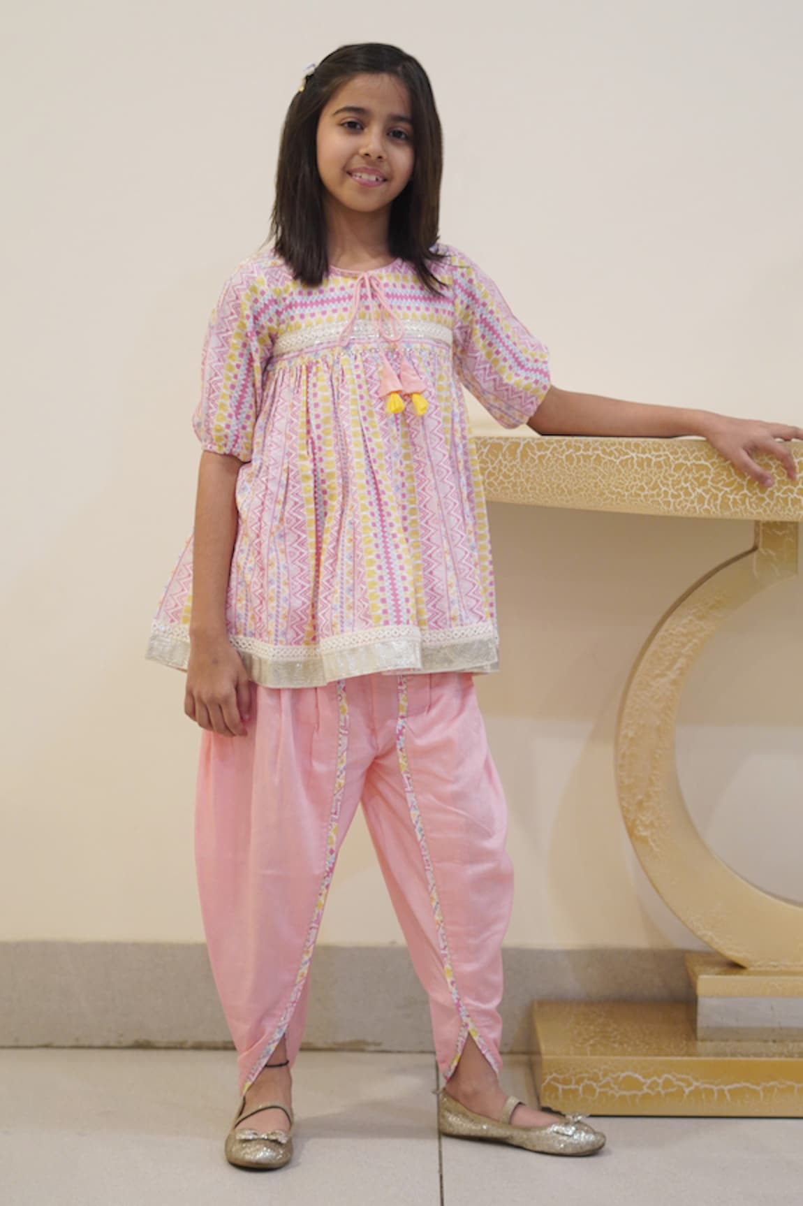 Taber Tikri Geometric Print Kurta & Dhoti Pant Set